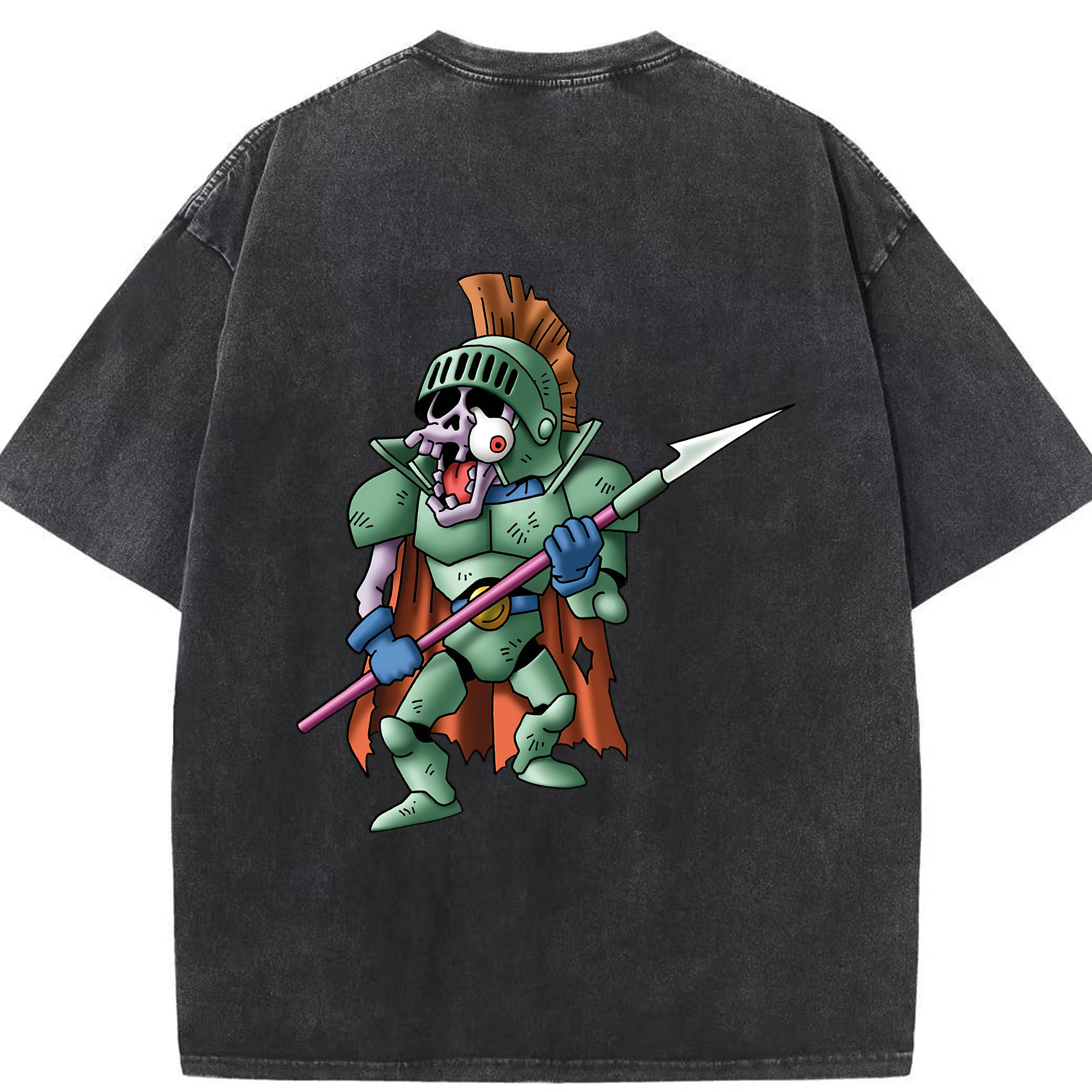（画像用） ドラゴンクエスト Doragon Kuesuto Dragon Quest 綿100% ヴィンテージ風 半袖Tシャツ（背面プリント）