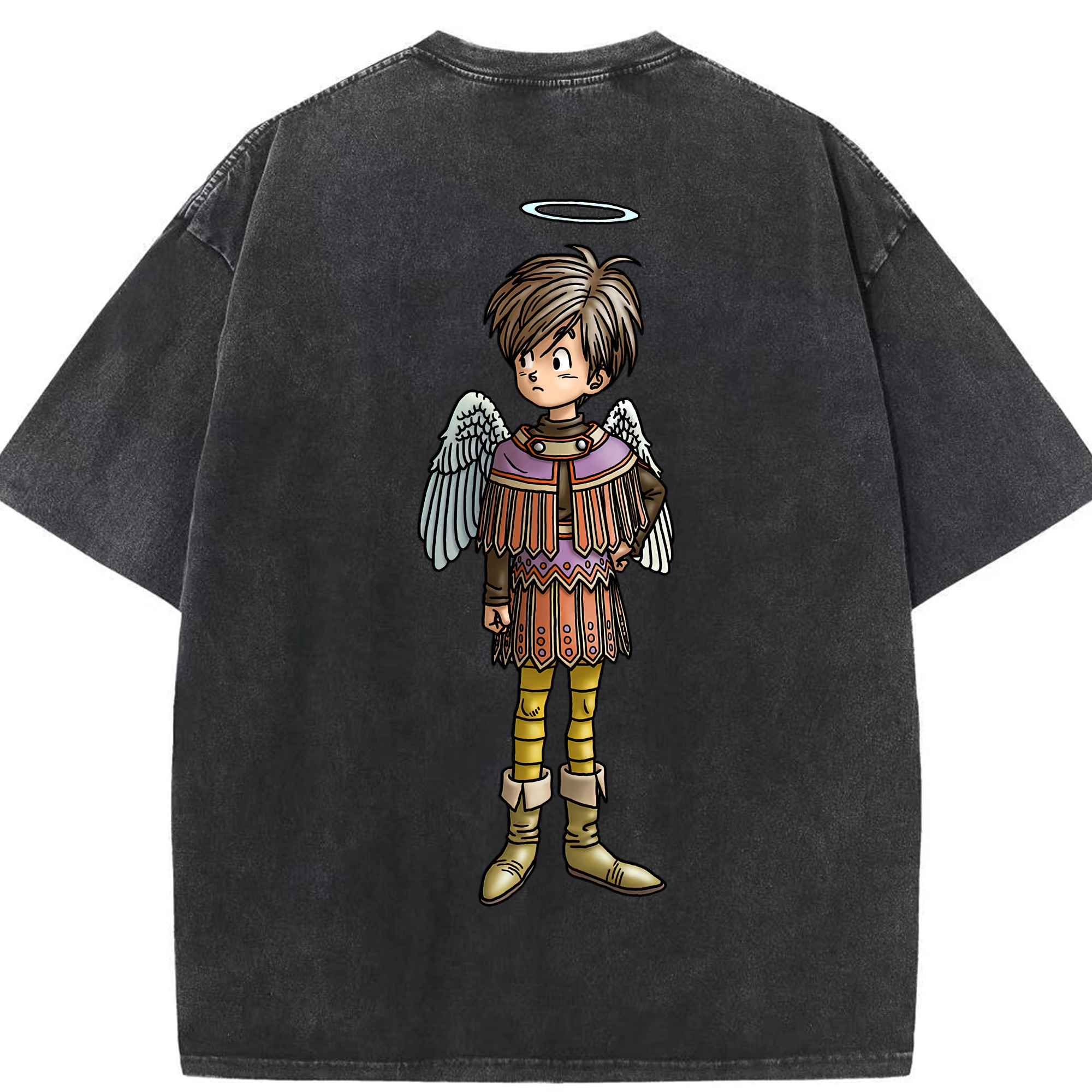（画像用） ドラゴンクエスト Doragon Kuesuto Dragon Quest 綿100% ヴィンテージ風 半袖Tシャツ（背面プリント）