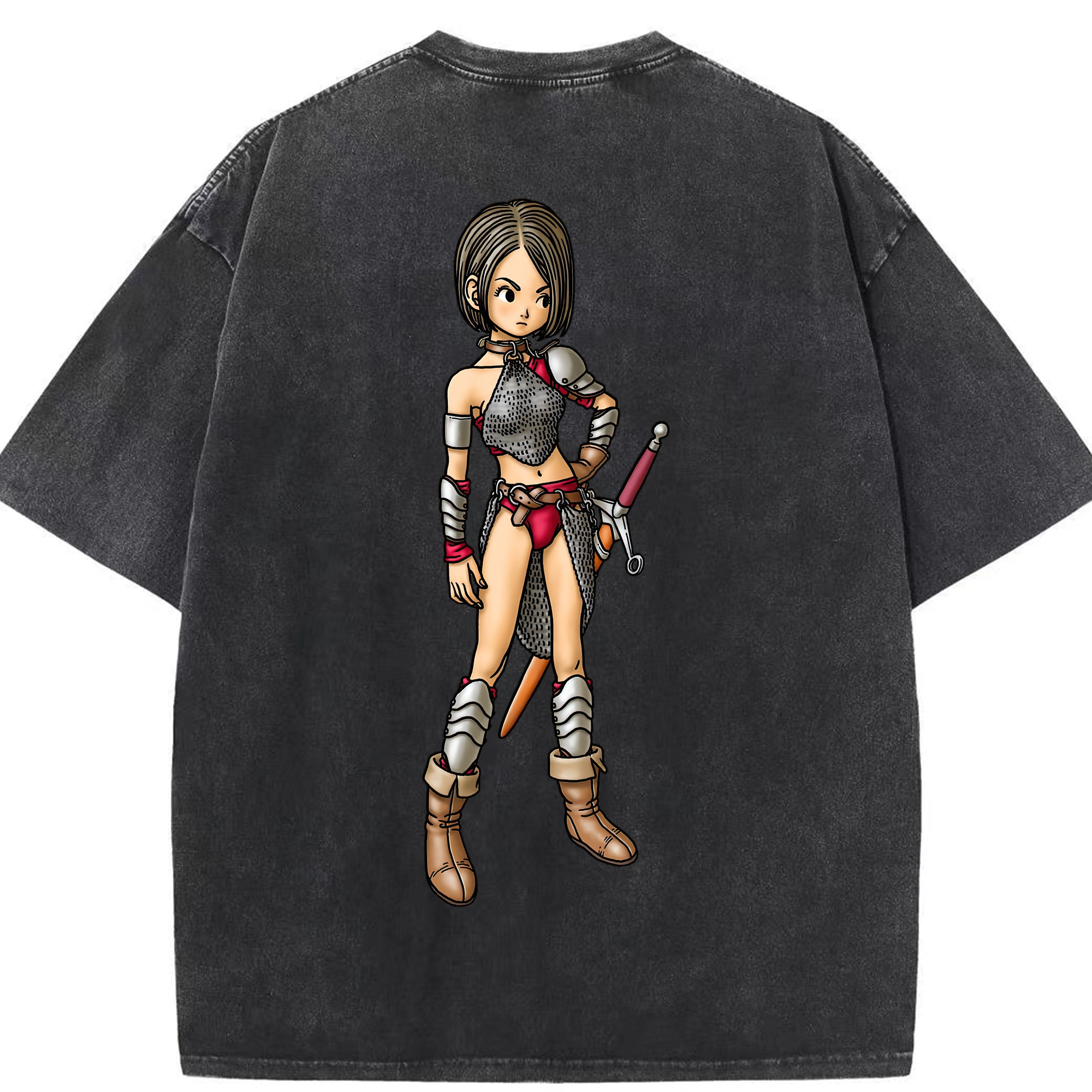 （画像用） ドラゴンクエスト Doragon Kuesuto Dragon Quest 綿100% ヴィンテージ風 半袖Tシャツ（背面プリント）