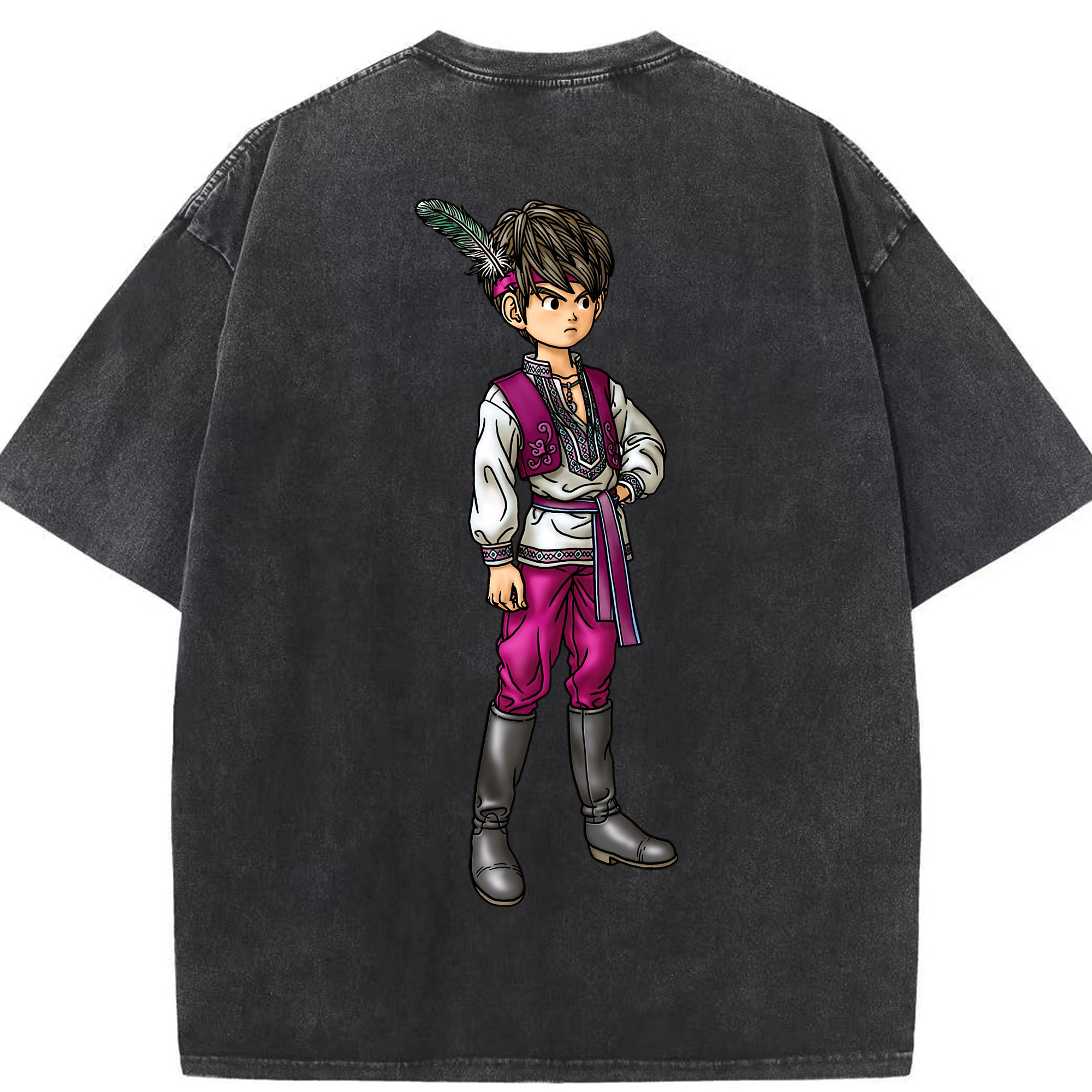 （画像用） ドラゴンクエスト Doragon Kuesuto Dragon Quest 綿100% ヴィンテージ風 半袖Tシャツ（背面プリント）