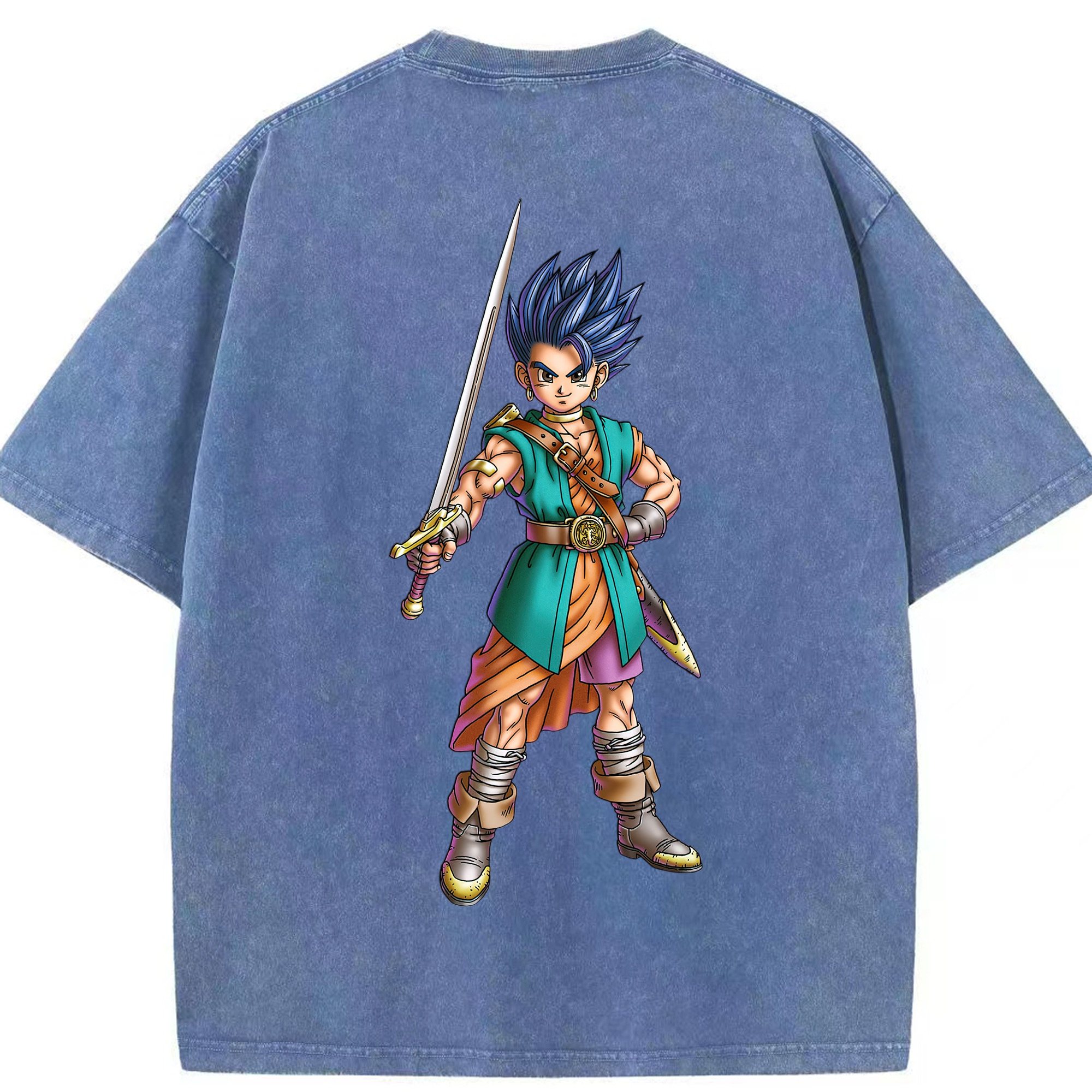 （画像用） ドラゴンクエスト Doragon Kuesuto Dragon Quest 綿100% ヴィンテージ風 半袖Tシャツ（背面プリント）