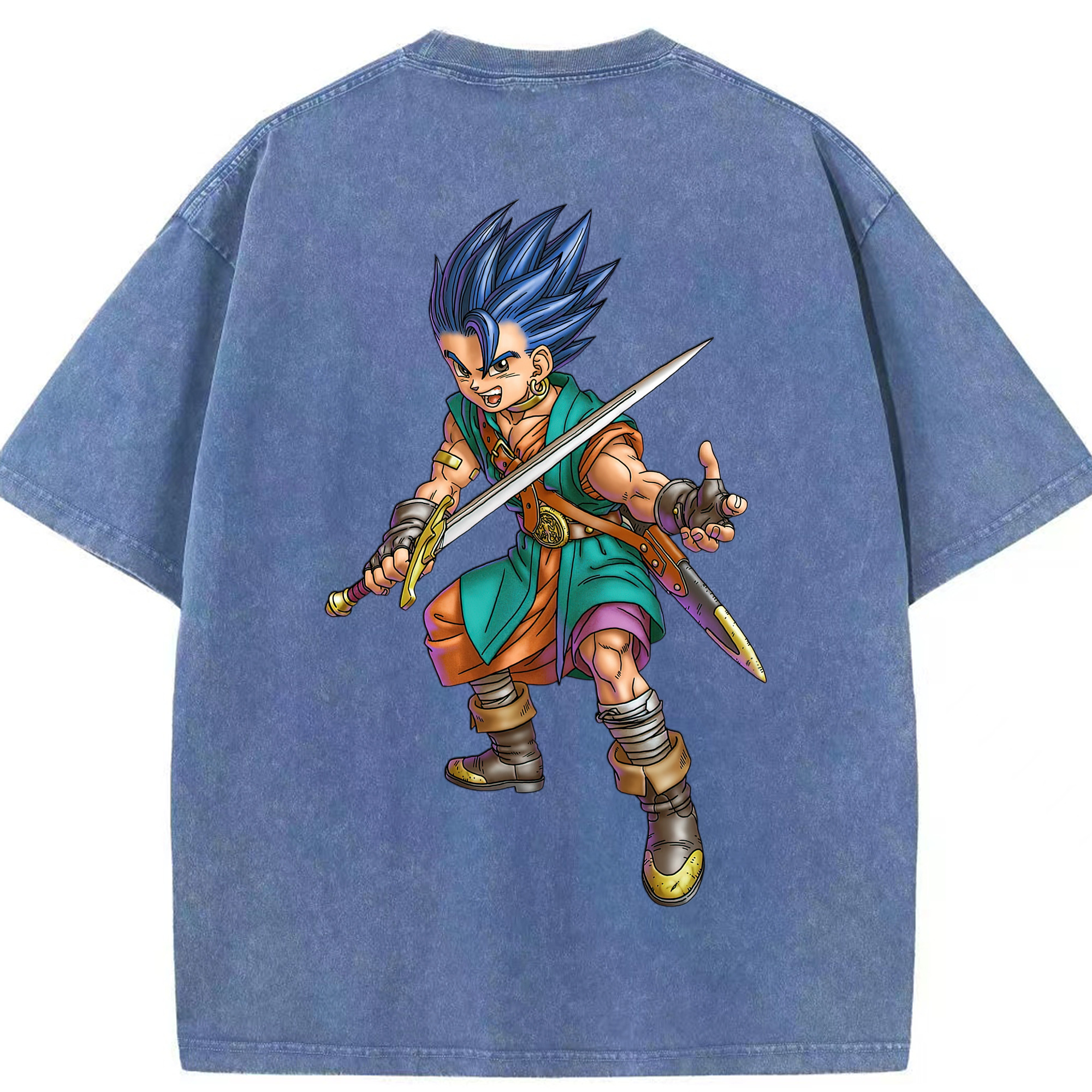 （画像用） ドラゴンクエスト Doragon Kuesuto Dragon Quest 綿100% ヴィンテージ風 半袖Tシャツ（背面プリント）