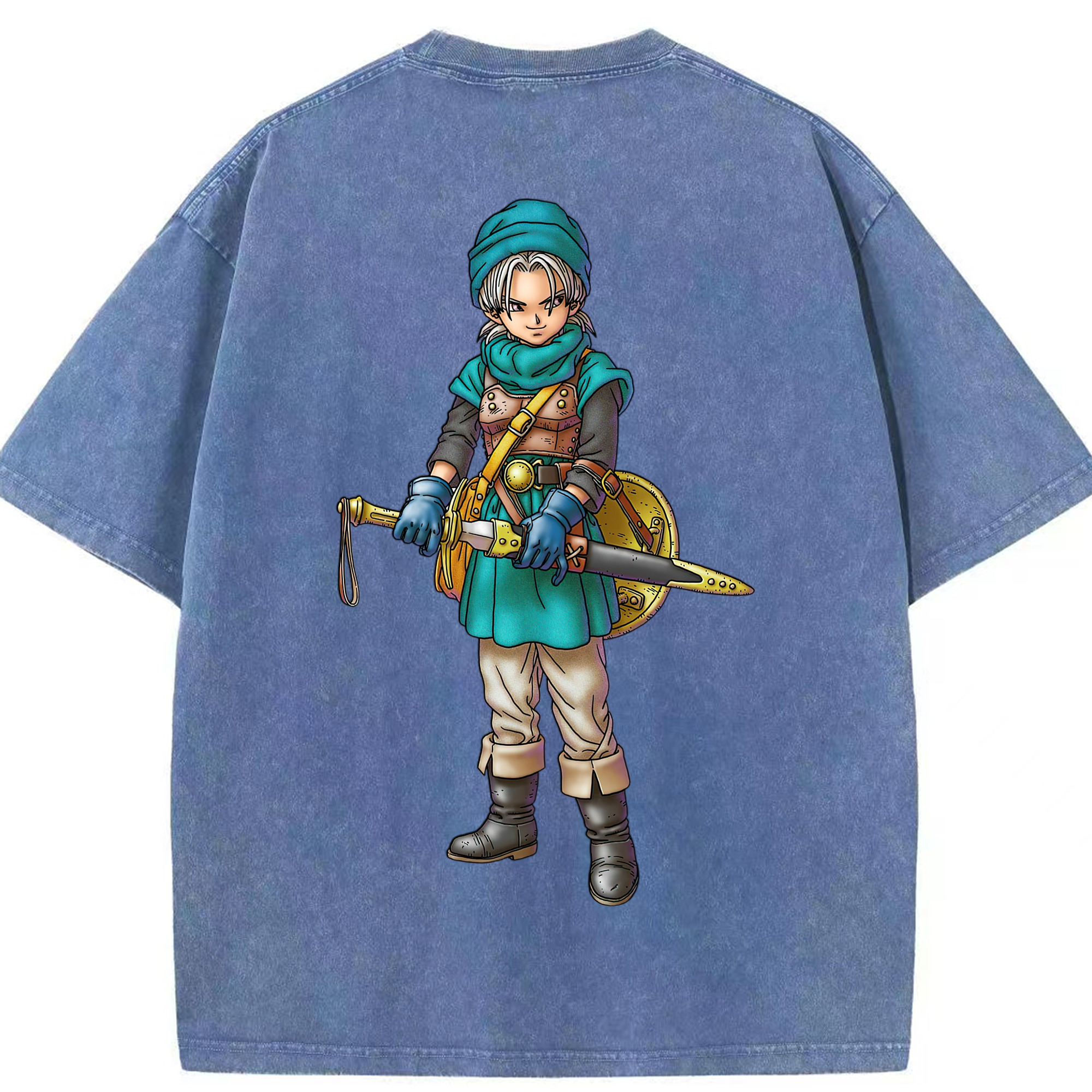（画像用） ドラゴンクエスト Doragon Kuesuto Dragon Quest 綿100% ヴィンテージ風 半袖Tシャツ（背面プリント）