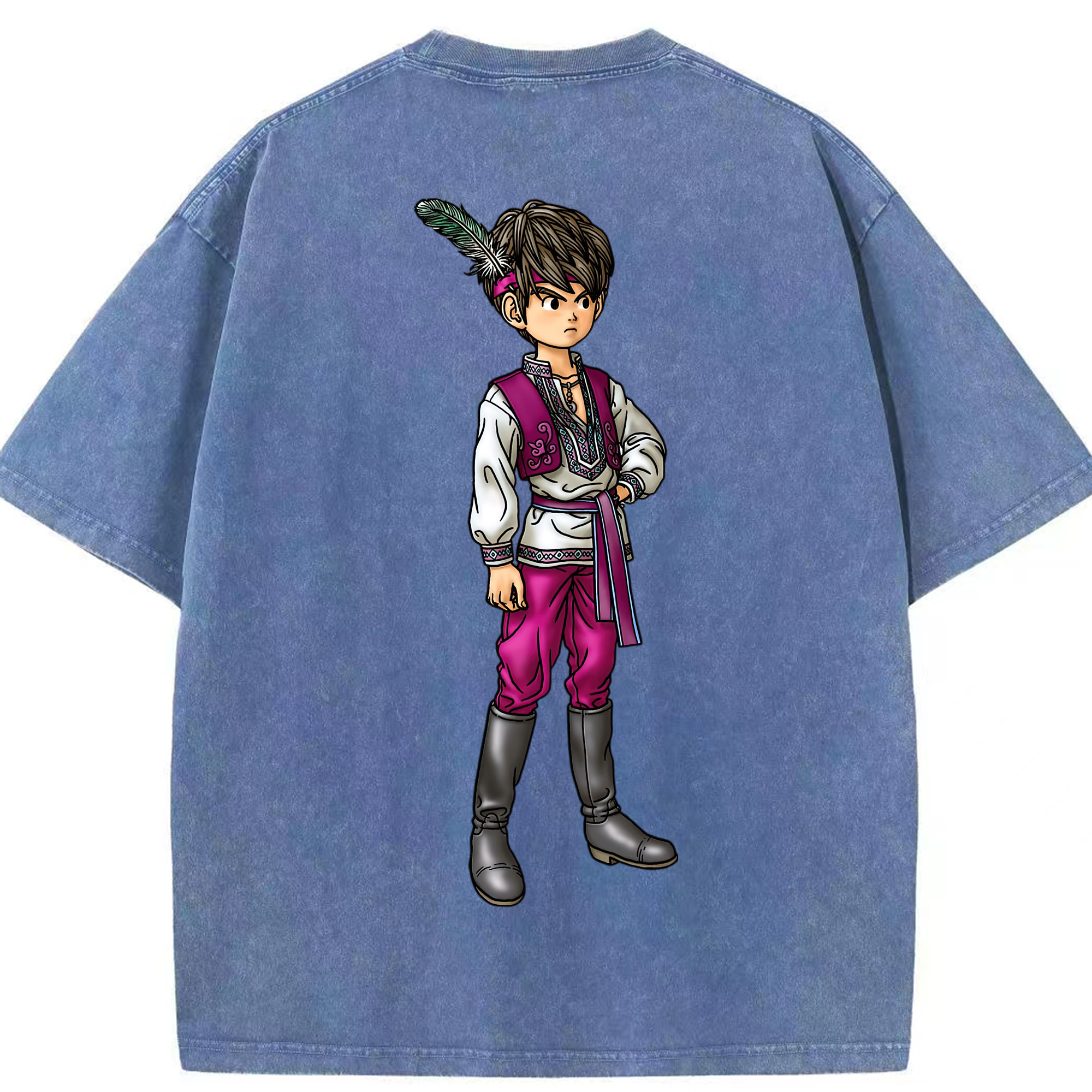 （画像用） ドラゴンクエスト Doragon Kuesuto Dragon Quest 綿100% ヴィンテージ風 半袖Tシャツ（背面プリント）