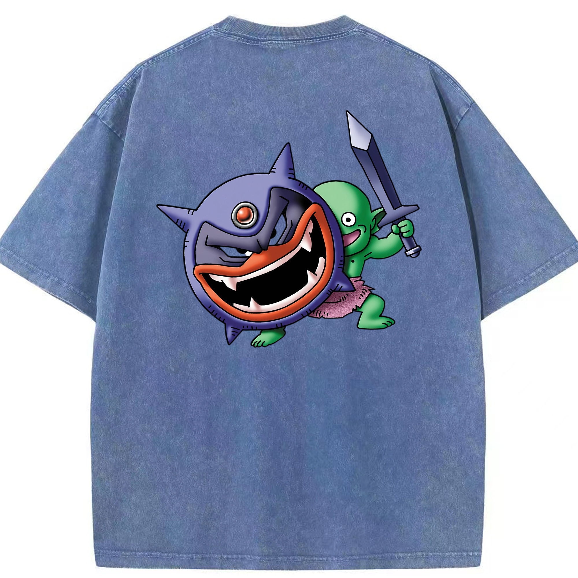 （画像用） ドラゴンクエスト Doragon Kuesuto Dragon Quest 綿100% ヴィンテージ風 半袖Tシャツ（背面プリント）