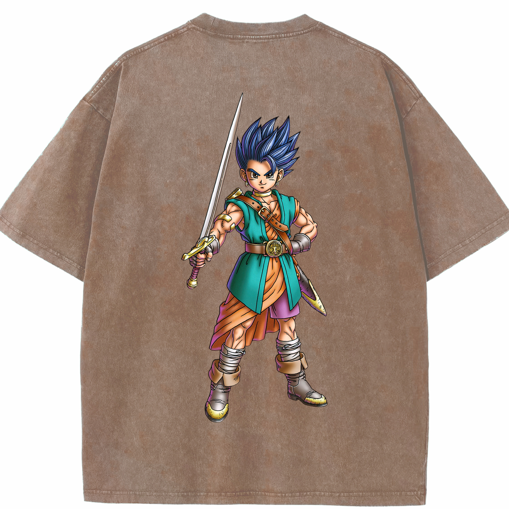 （画像用） ドラゴンクエスト Doragon Kuesuto Dragon Quest 綿100% ヴィンテージ風 半袖Tシャツ（背面プリント）