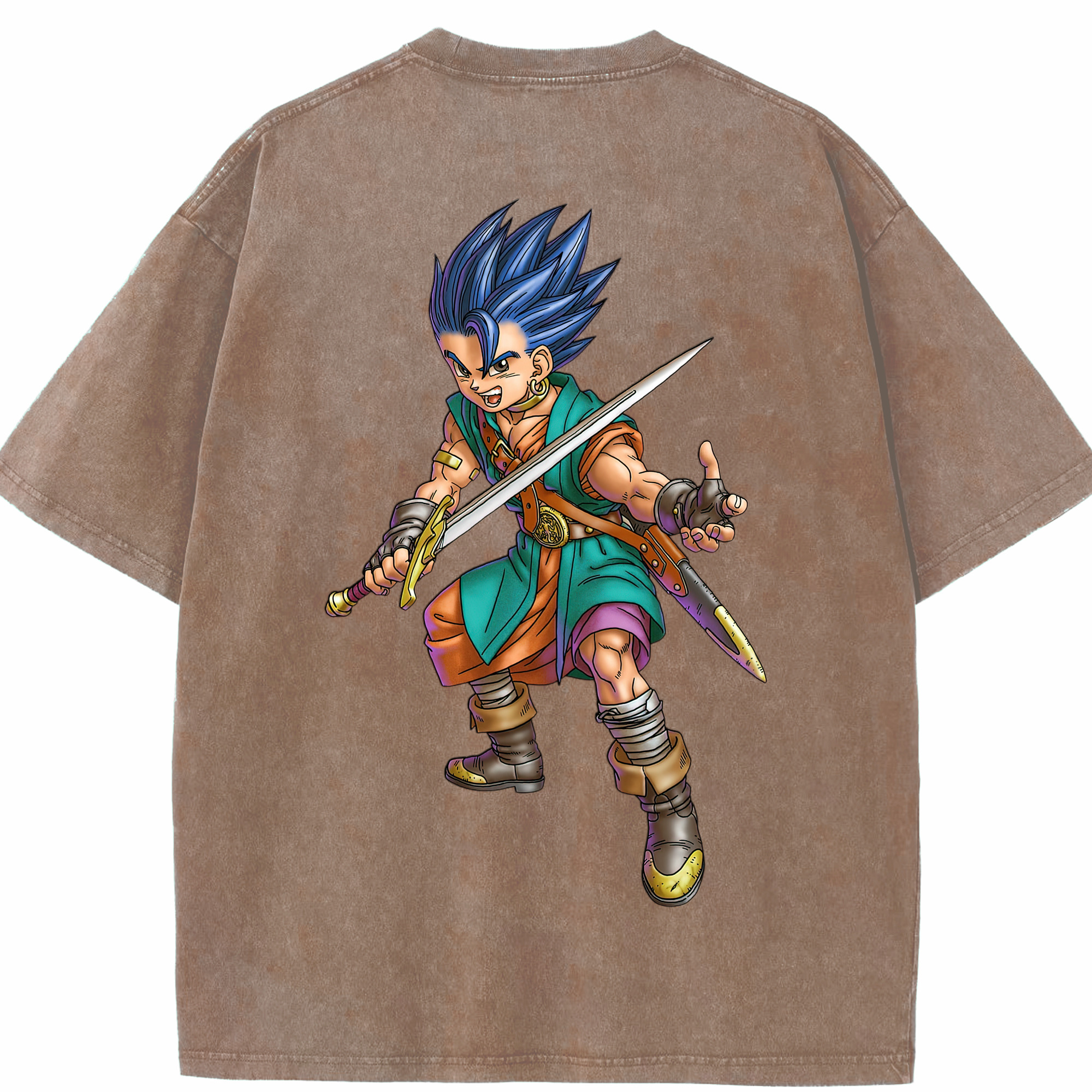 （画像用） ドラゴンクエスト Doragon Kuesuto Dragon Quest 綿100% ヴィンテージ風 半袖Tシャツ（背面プリント）
