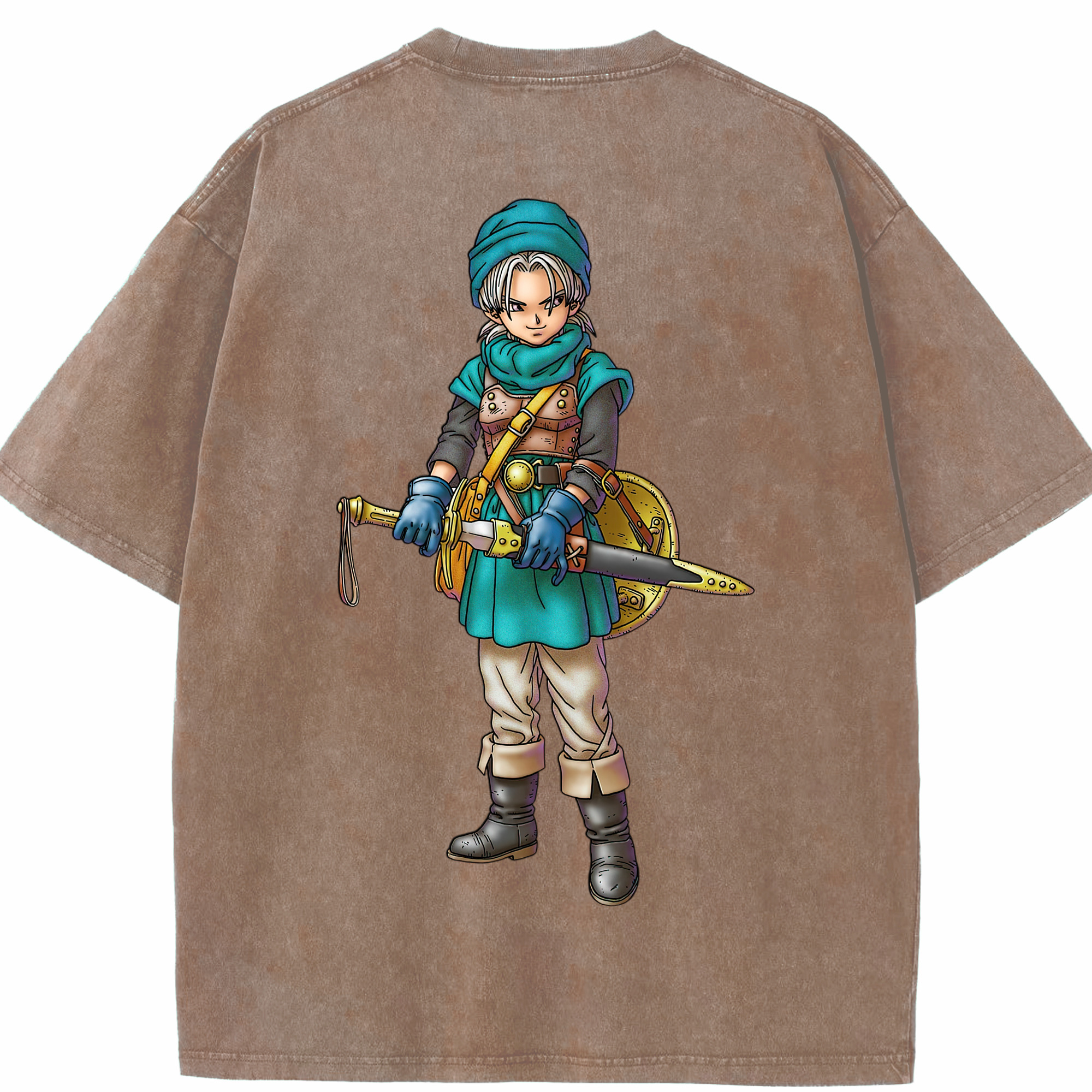 （画像用） ドラゴンクエスト Doragon Kuesuto Dragon Quest 綿100% ヴィンテージ風 半袖Tシャツ（背面プリント）
