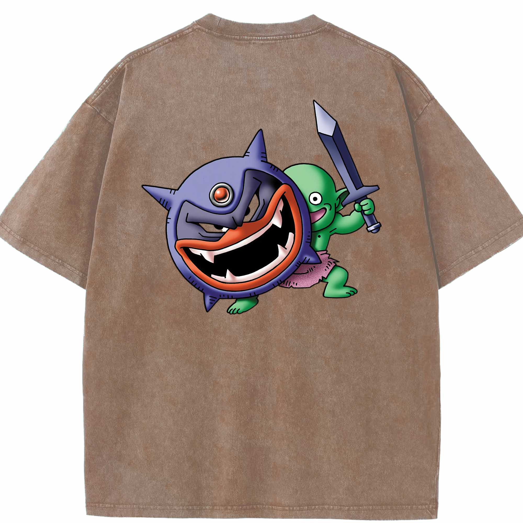 （画像用） ドラゴンクエスト Doragon Kuesuto Dragon Quest 綿100% ヴィンテージ風 半袖Tシャツ（背面プリント）