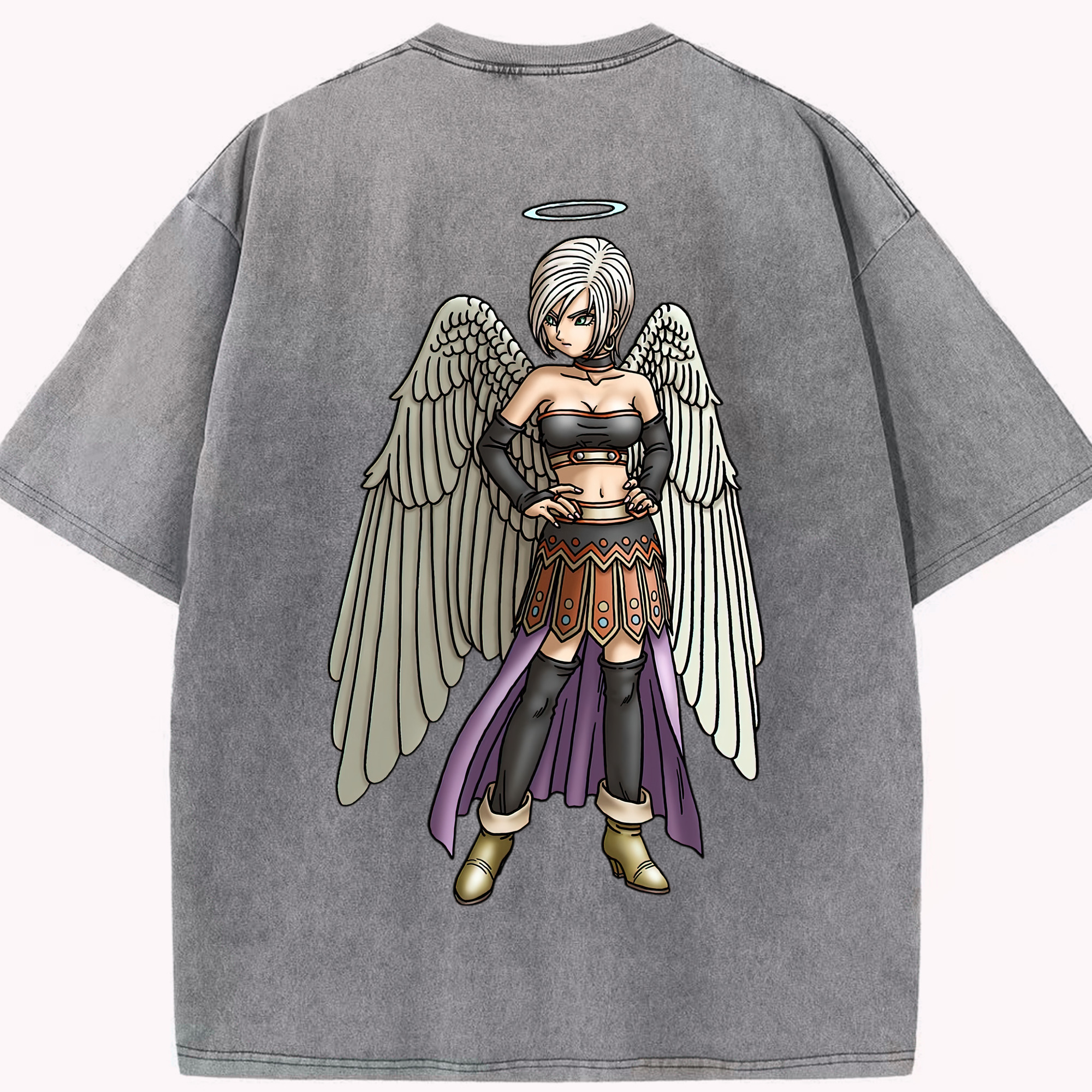 （画像用） ドラゴンクエスト Doragon Kuesuto Dragon Quest 綿100% ヴィンテージ風 半袖Tシャツ（背面プリント）