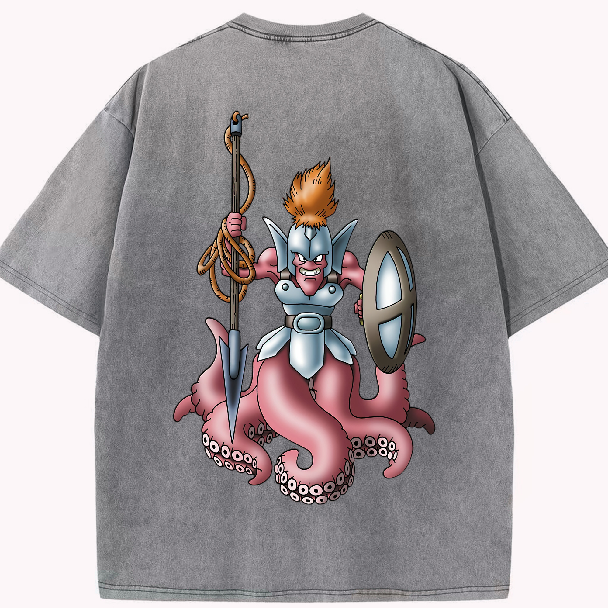 （画像用） ドラゴンクエスト Doragon Kuesuto Dragon Quest 綿100% ヴィンテージ風 半袖Tシャツ（背面プリント）
