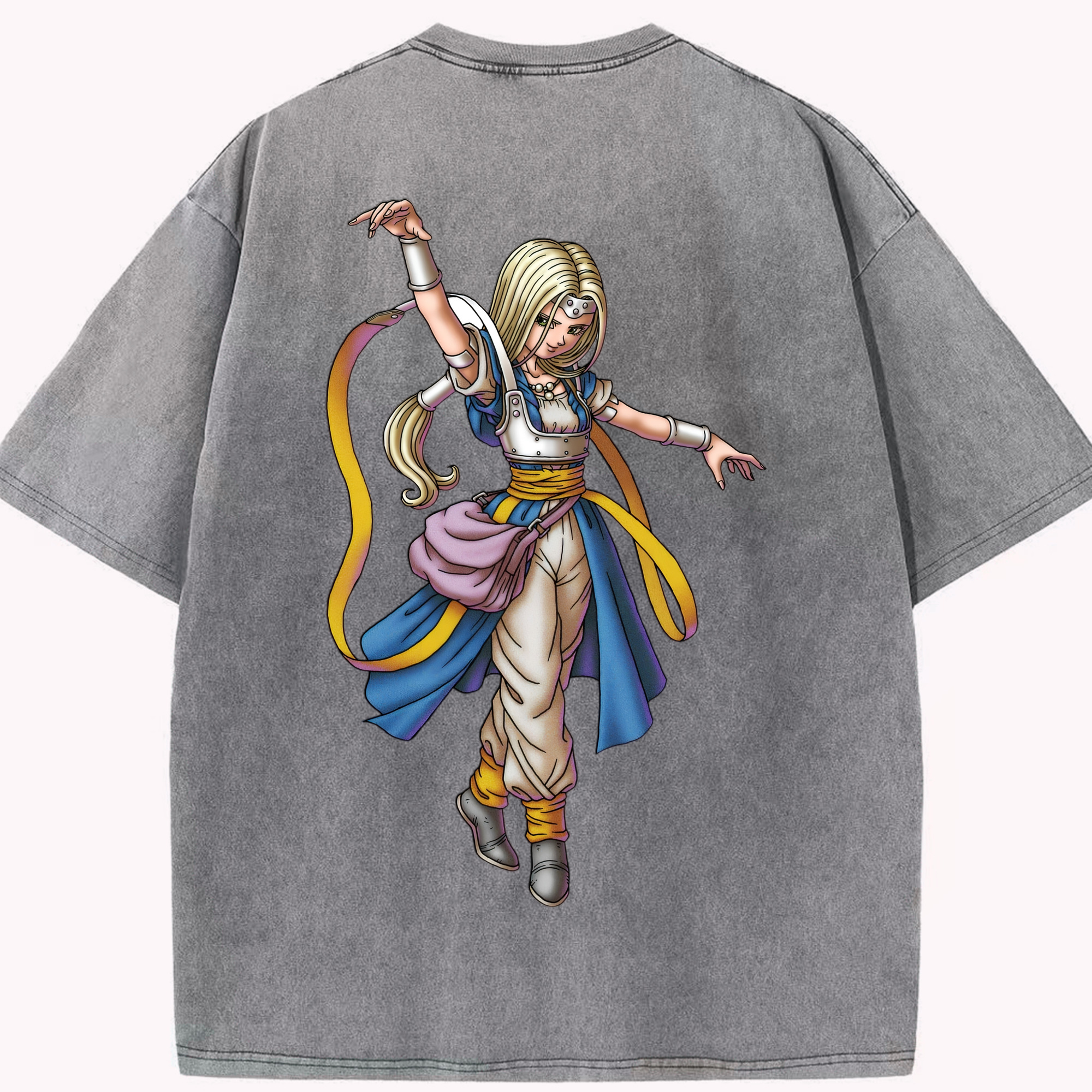 （画像用） ドラゴンクエスト Doragon Kuesuto Dragon Quest 綿100% ヴィンテージ風 半袖Tシャツ（背面プリント）
