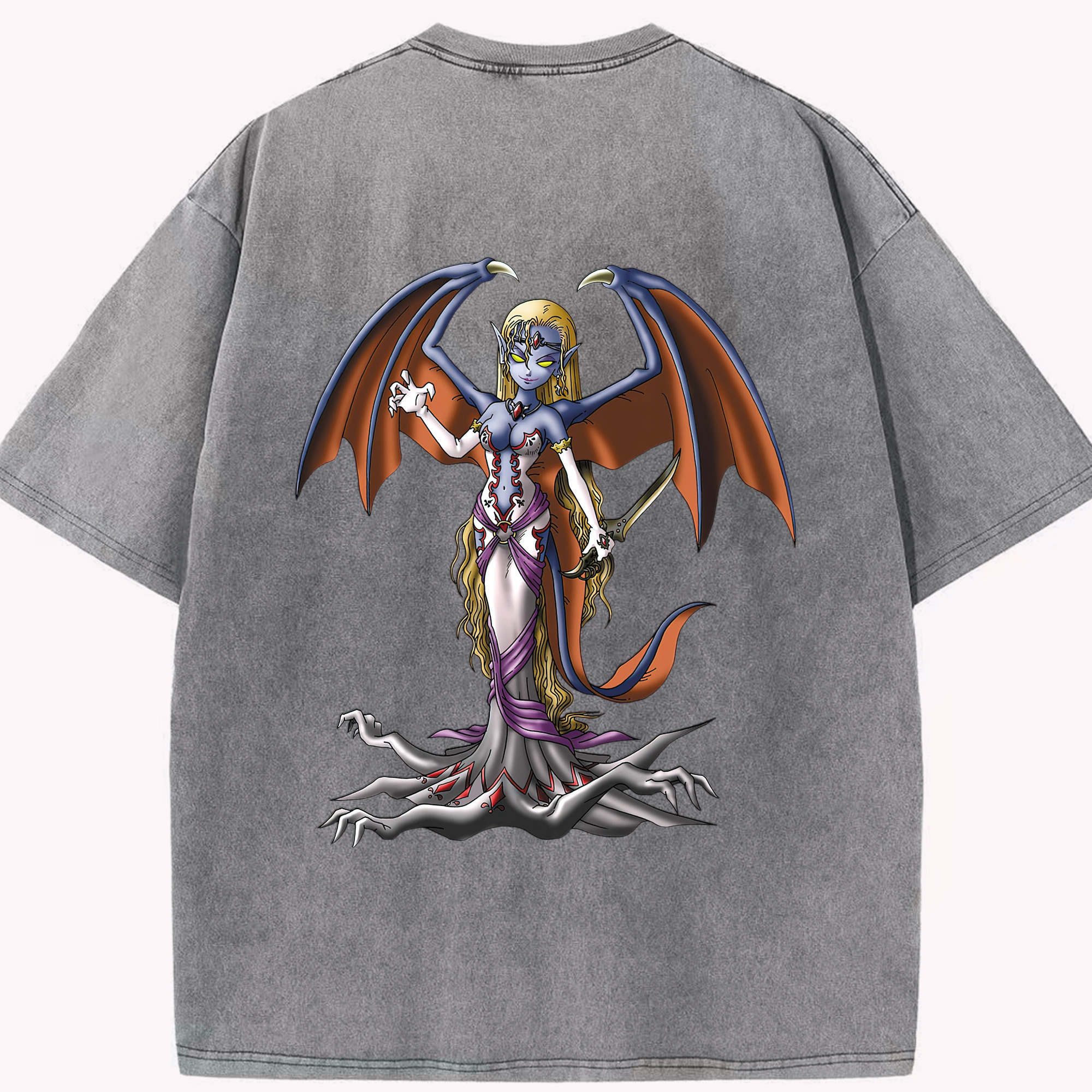 （画像用） ドラゴンクエスト Doragon Kuesuto Dragon Quest 綿100% ヴィンテージ風 半袖Tシャツ（背面プリント）