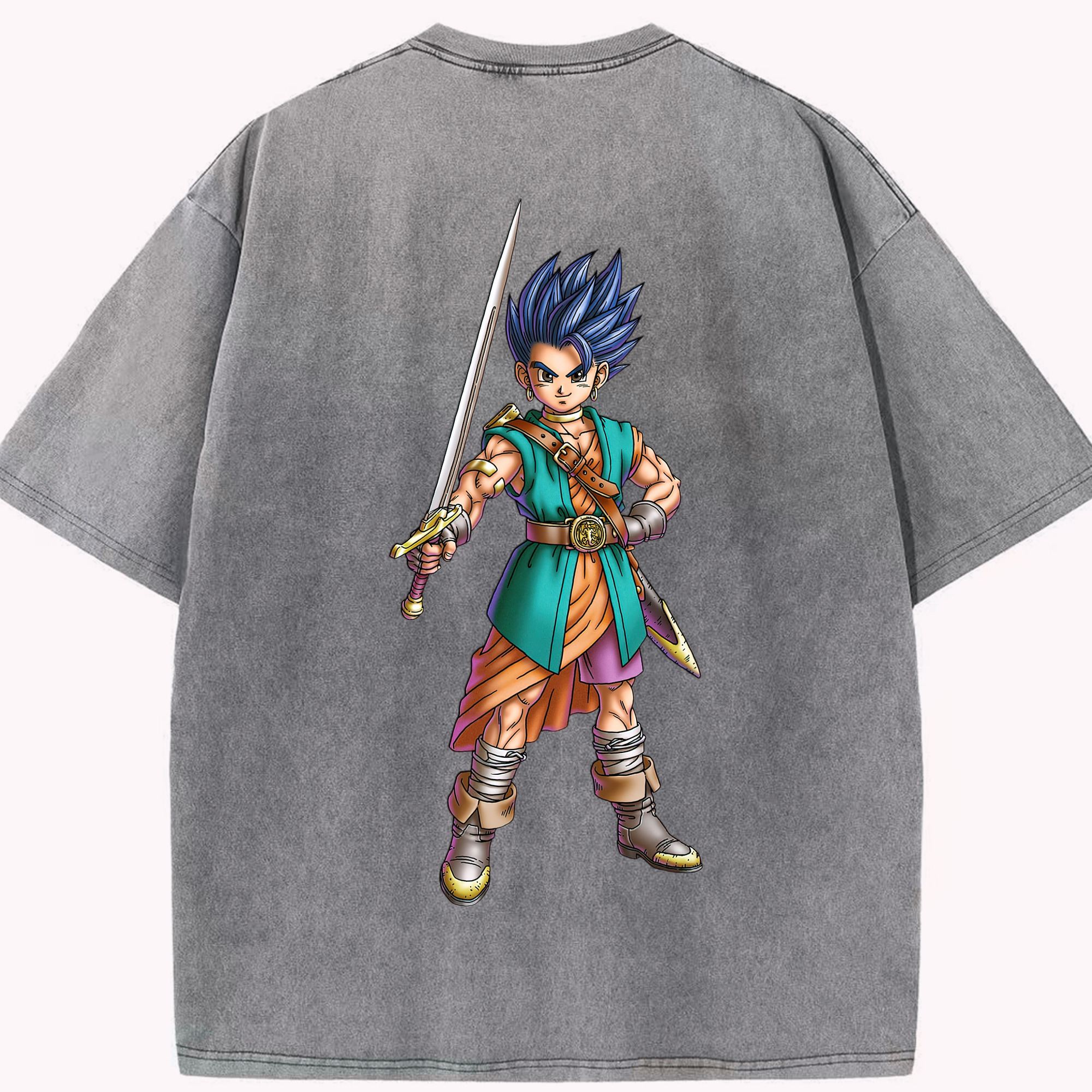 （画像用） ドラゴンクエスト Doragon Kuesuto Dragon Quest 綿100% ヴィンテージ風 半袖Tシャツ（背面プリント）