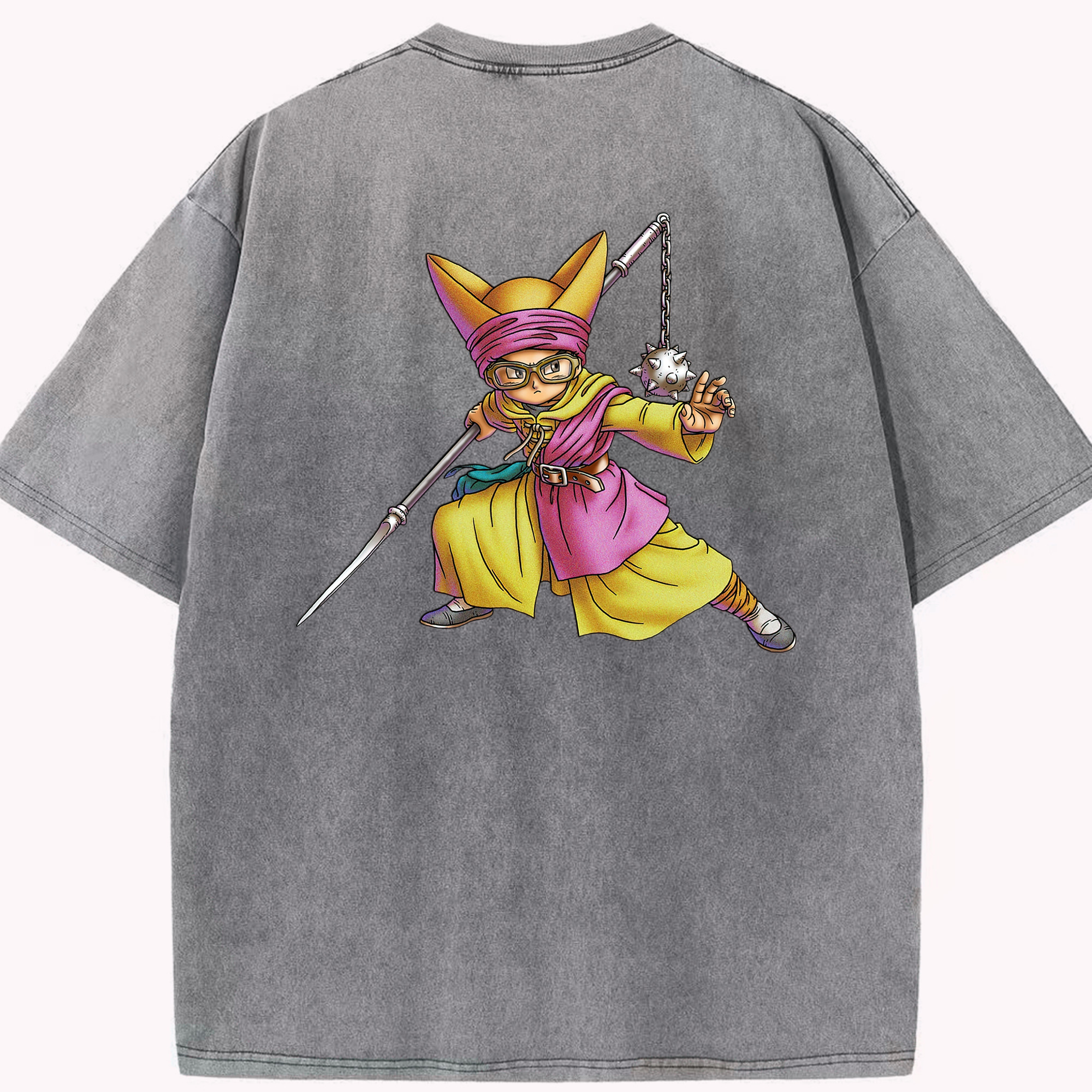 （画像用） ドラゴンクエスト Doragon Kuesuto Dragon Quest 綿100% ヴィンテージ風 半袖Tシャツ（背面プリント）
