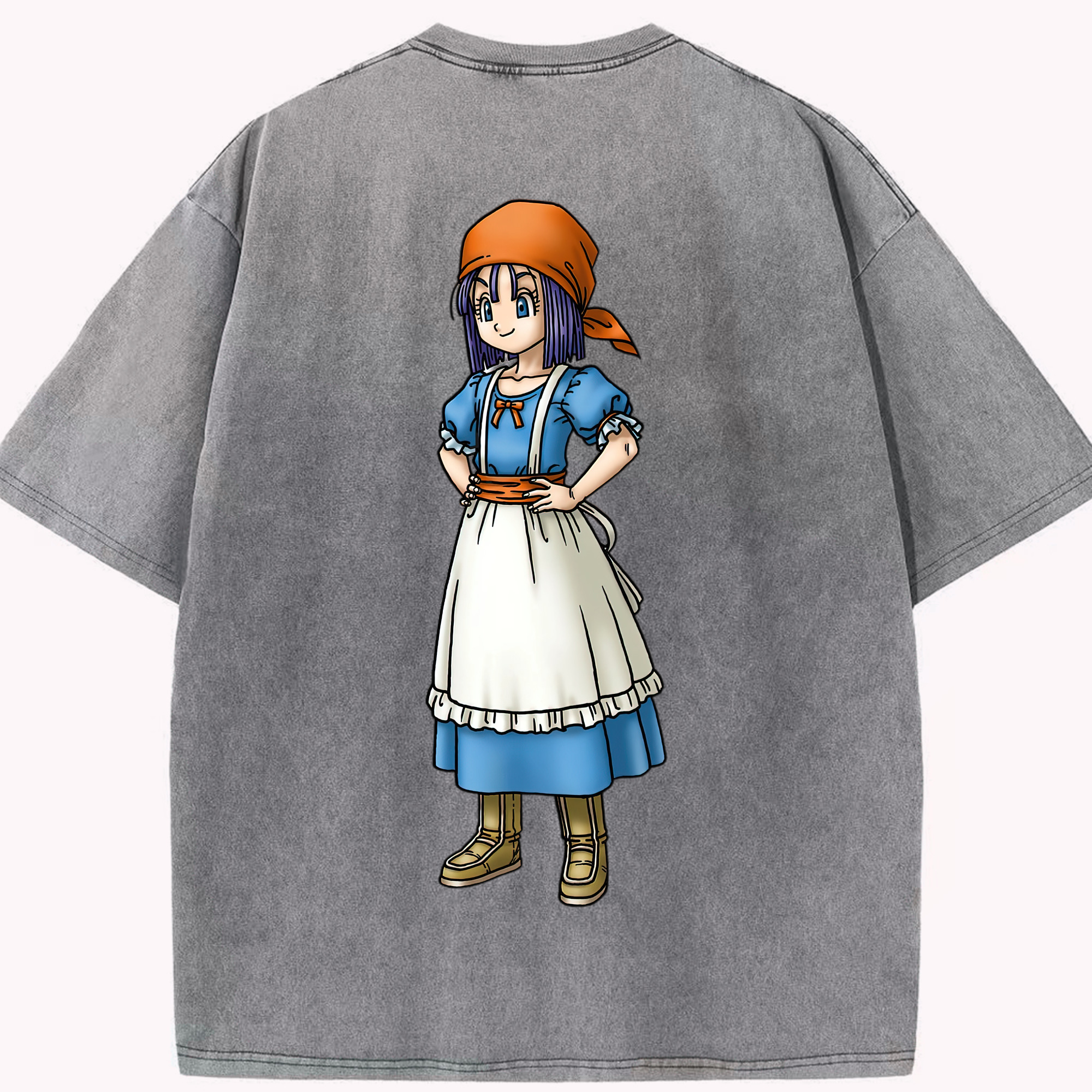 （画像用） ドラゴンクエスト Doragon Kuesuto Dragon Quest 綿100% ヴィンテージ風 半袖Tシャツ（背面プリント）