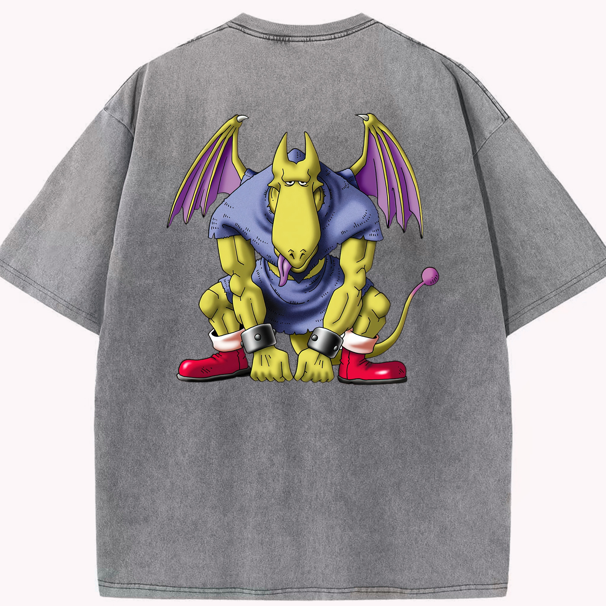 （画像用） ドラゴンクエスト Doragon Kuesuto Dragon Quest 綿100% ヴィンテージ風 半袖Tシャツ（背面プリント）