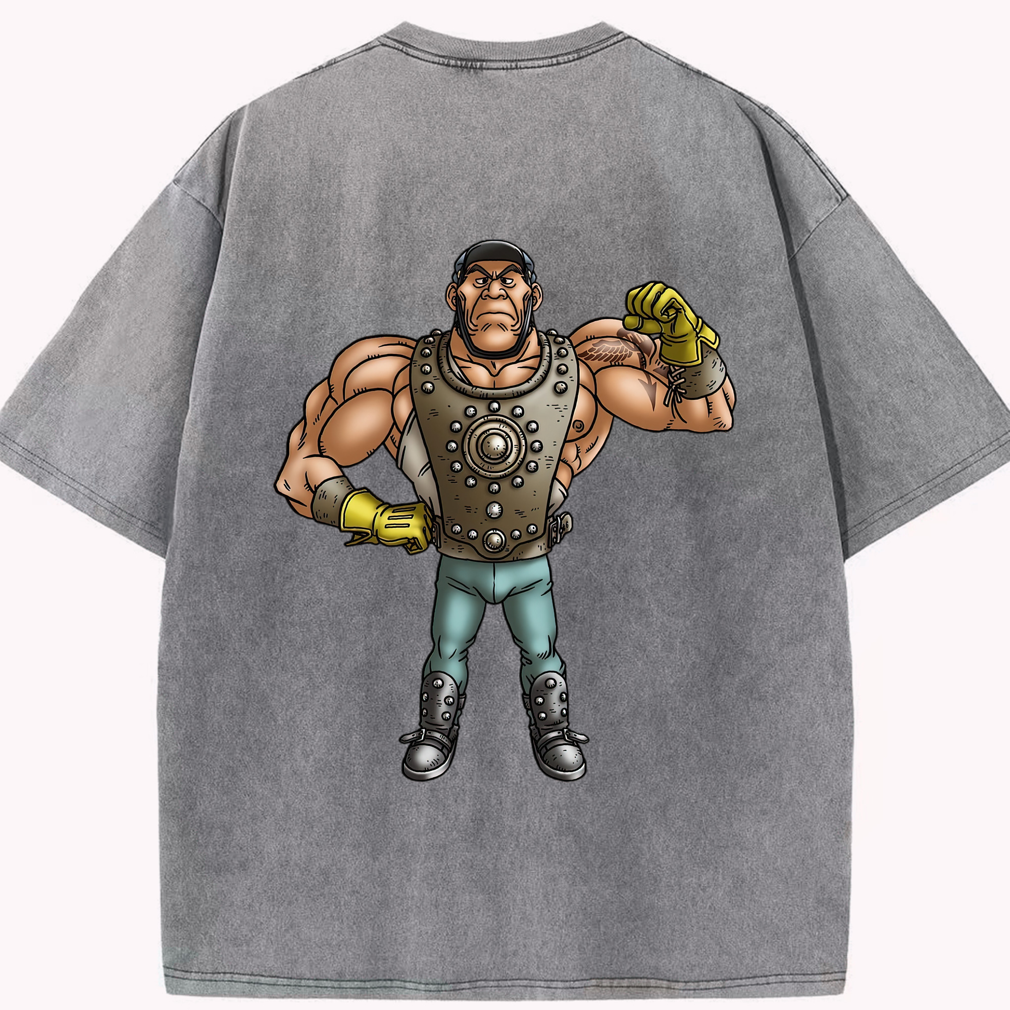（画像用） ドラゴンクエスト Doragon Kuesuto Dragon Quest 綿100% ヴィンテージ風 半袖Tシャツ（背面プリント）