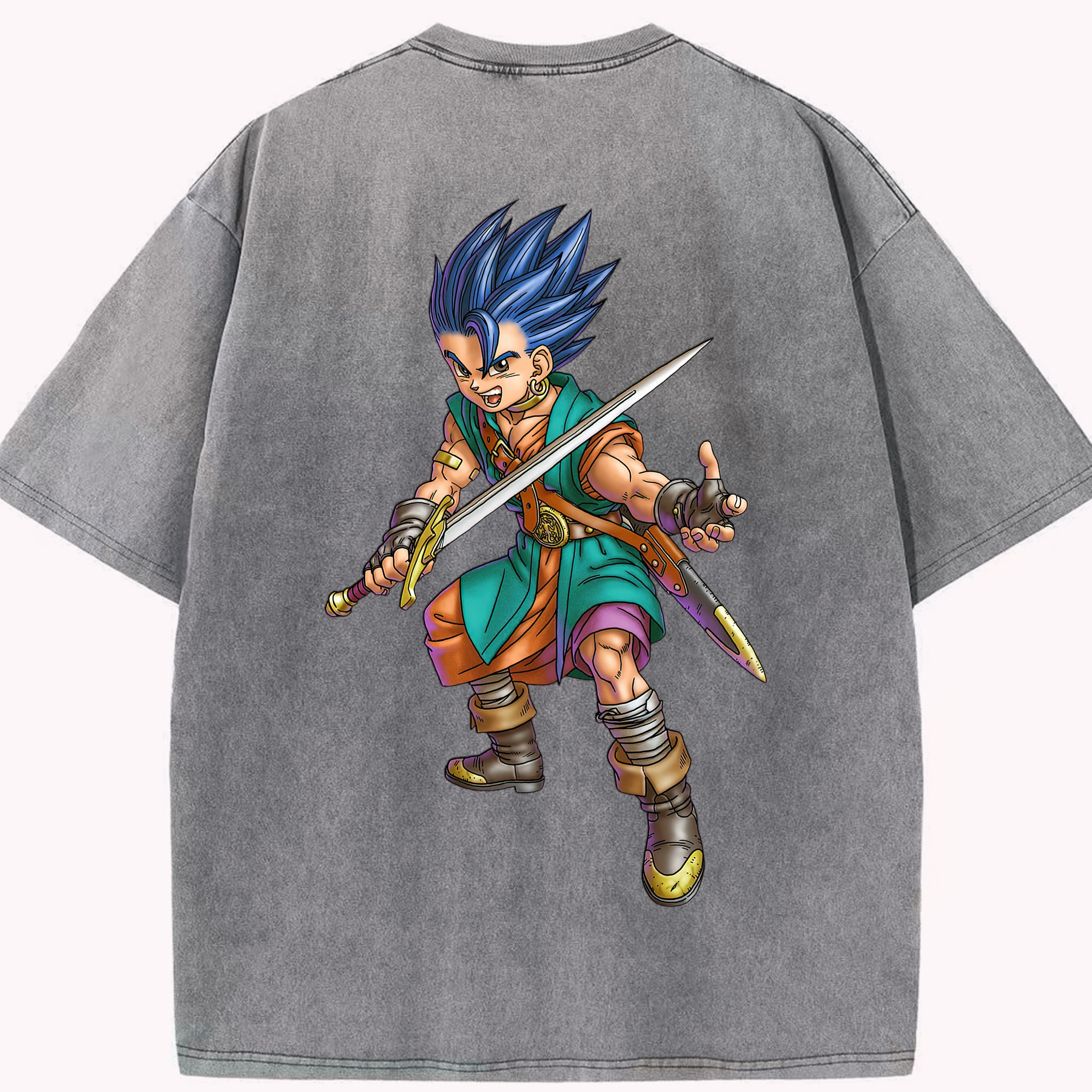 （画像用） ドラゴンクエスト Doragon Kuesuto Dragon Quest 綿100% ヴィンテージ風 半袖Tシャツ（背面プリント）