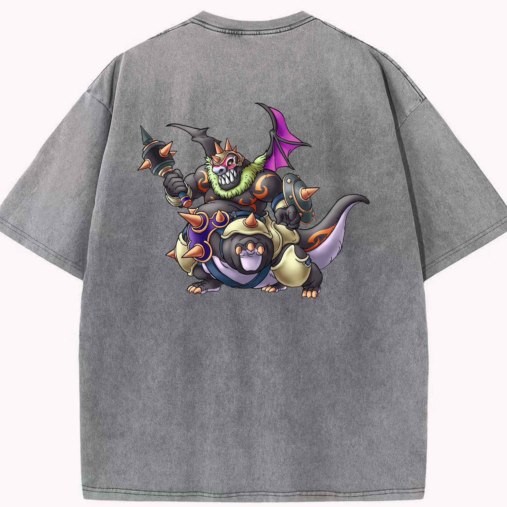 （画像用） ドラゴンクエスト Doragon Kuesuto Dragon Quest 綿100% ヴィンテージ風 半袖Tシャツ（背面プリント）