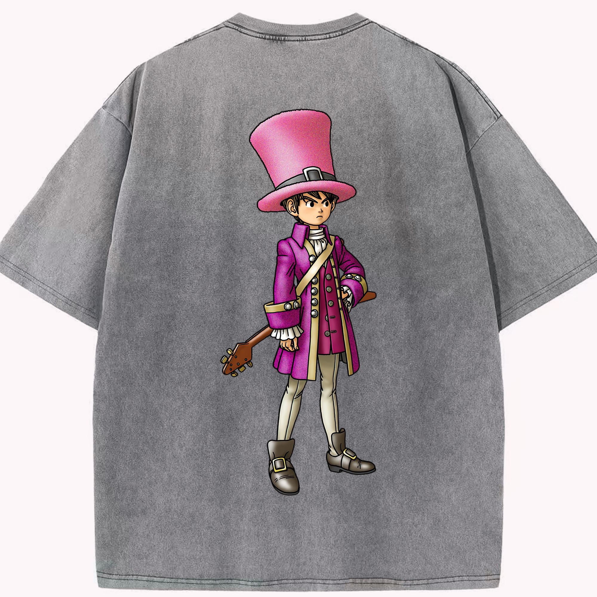 （画像用） ドラゴンクエスト Doragon Kuesuto Dragon Quest 綿100% ヴィンテージ風 半袖Tシャツ（背面プリント）