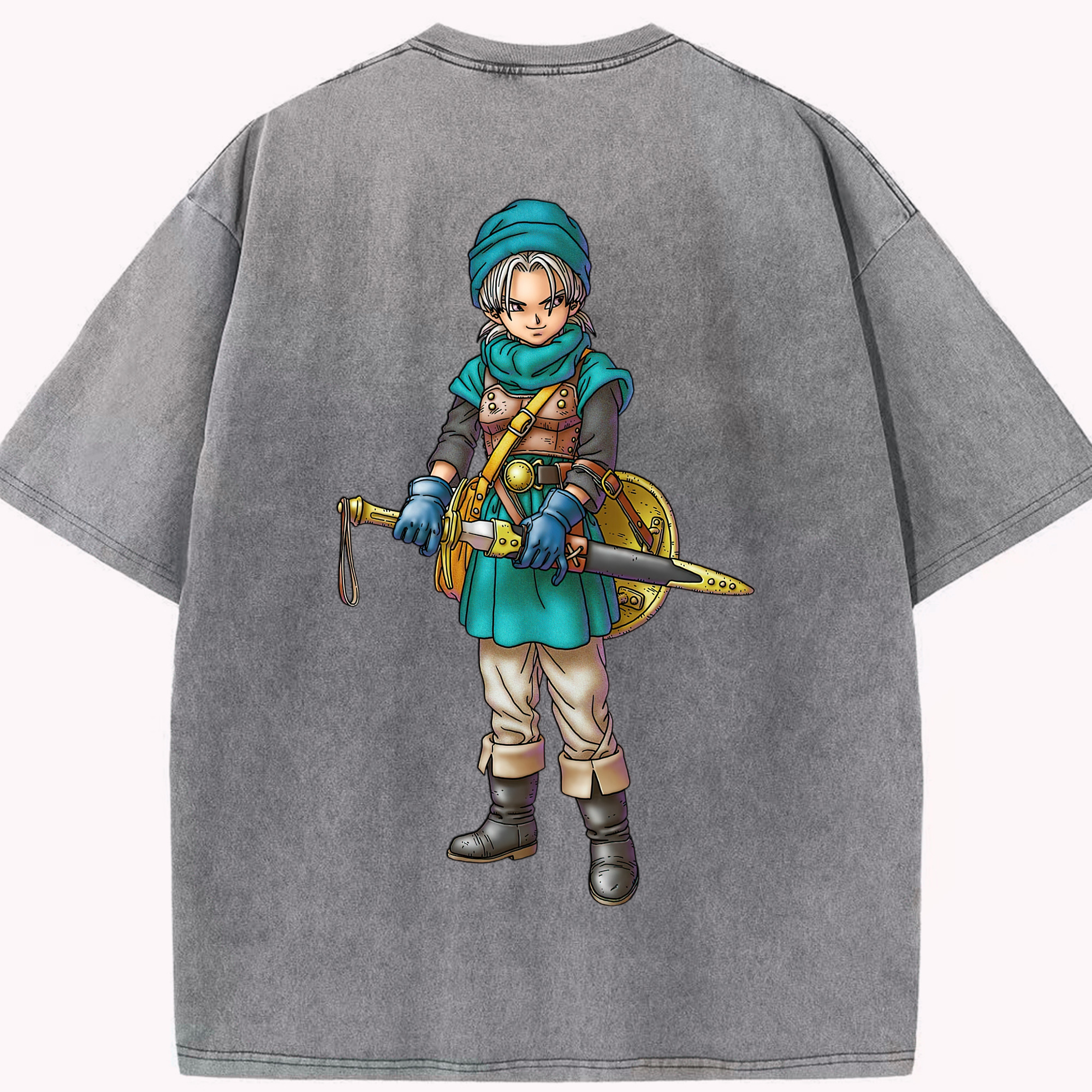 （画像用） ドラゴンクエスト Doragon Kuesuto Dragon Quest 綿100% ヴィンテージ風 半袖Tシャツ（背面プリント）