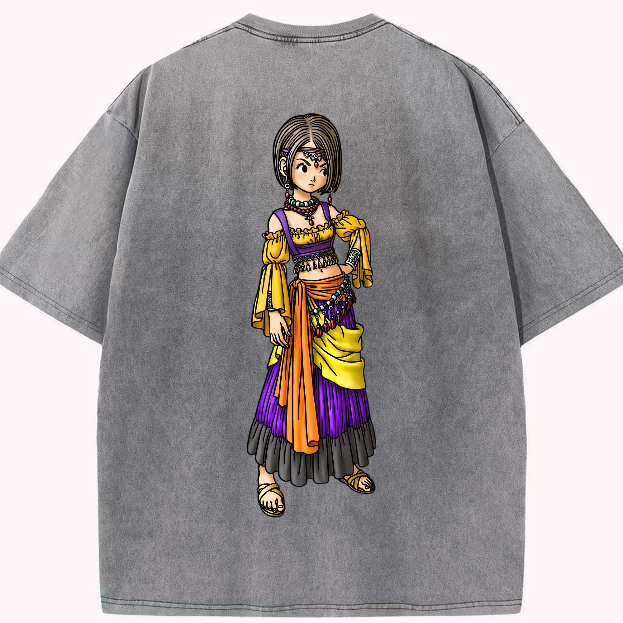 （画像用） ドラゴンクエスト Doragon Kuesuto Dragon Quest 綿100% ヴィンテージ風 半袖Tシャツ（背面プリント）