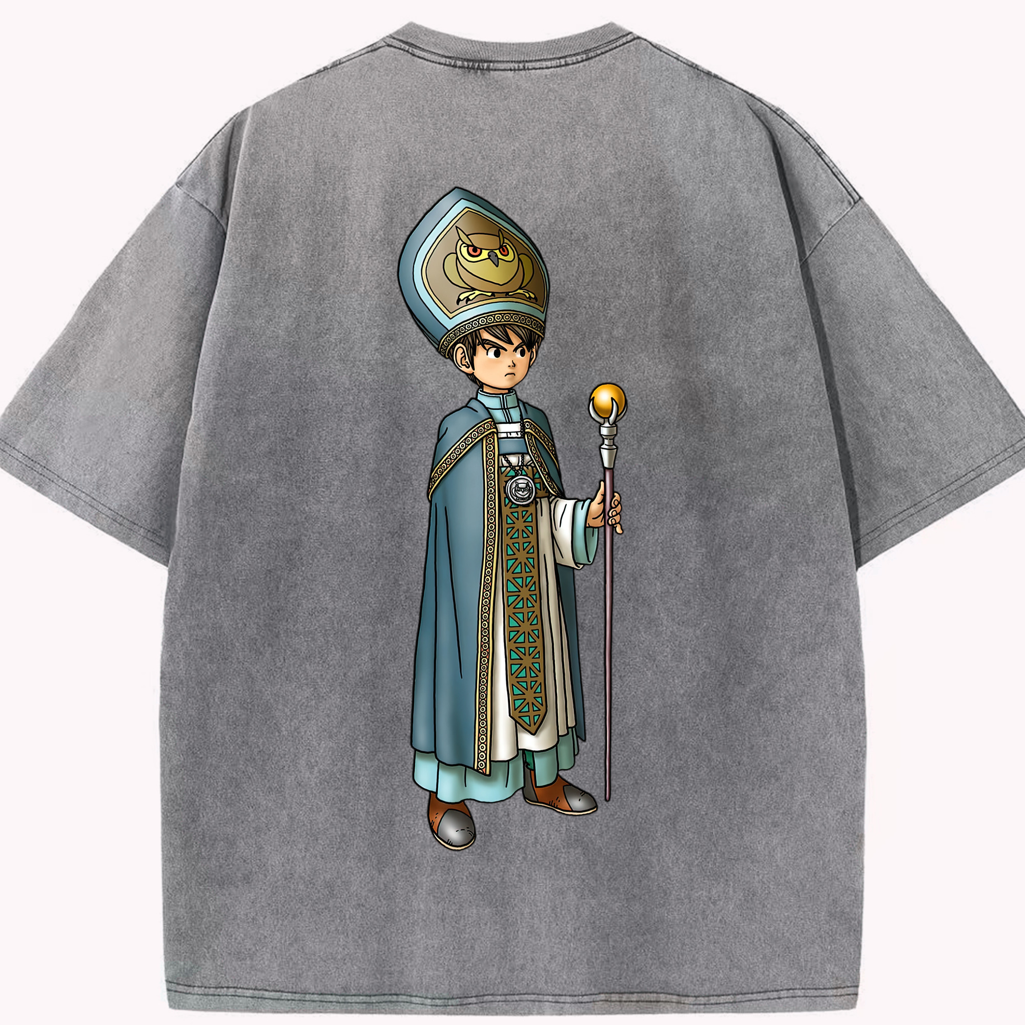 （画像用） ドラゴンクエスト Doragon Kuesuto Dragon Quest 綿100% ヴィンテージ風 半袖Tシャツ（背面プリント）