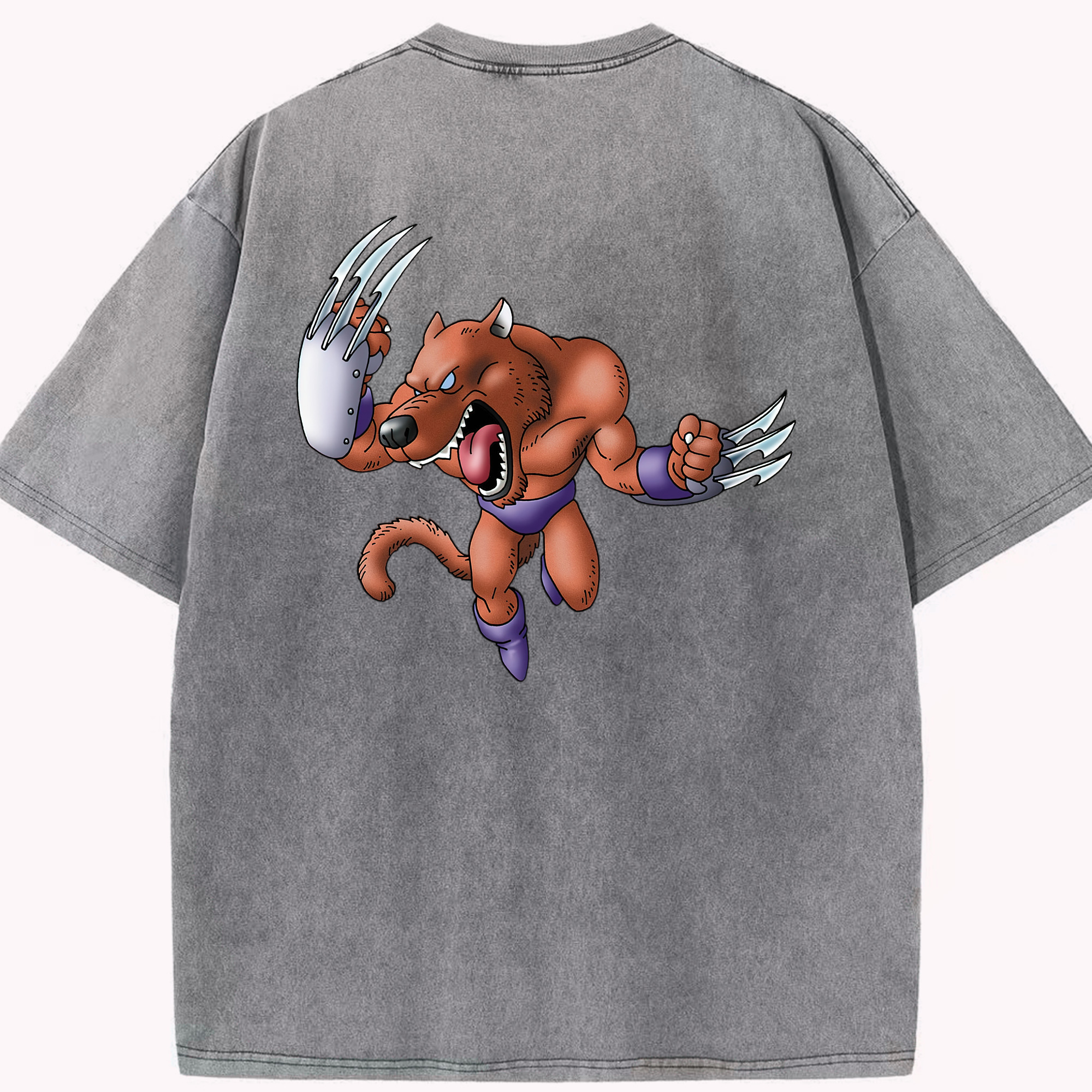 （画像用） ドラゴンクエスト Doragon Kuesuto Dragon Quest 綿100% ヴィンテージ風 半袖Tシャツ（背面プリント）
