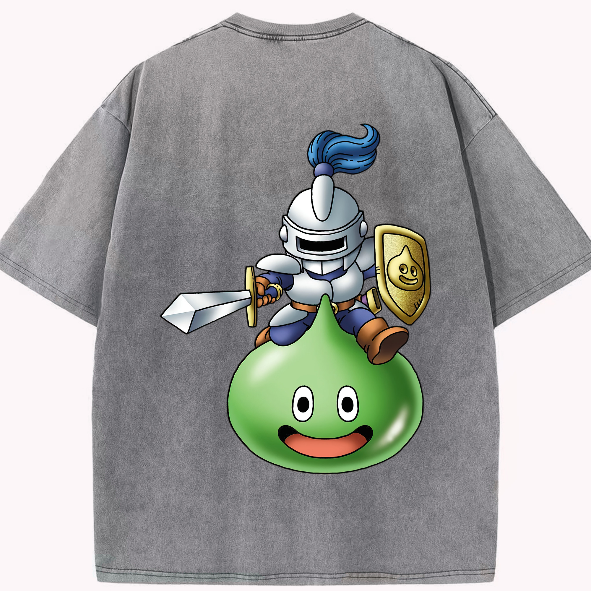 （画像用） ドラゴンクエスト Doragon Kuesuto Dragon Quest 綿100% ヴィンテージ風 半袖Tシャツ（背面プリント）