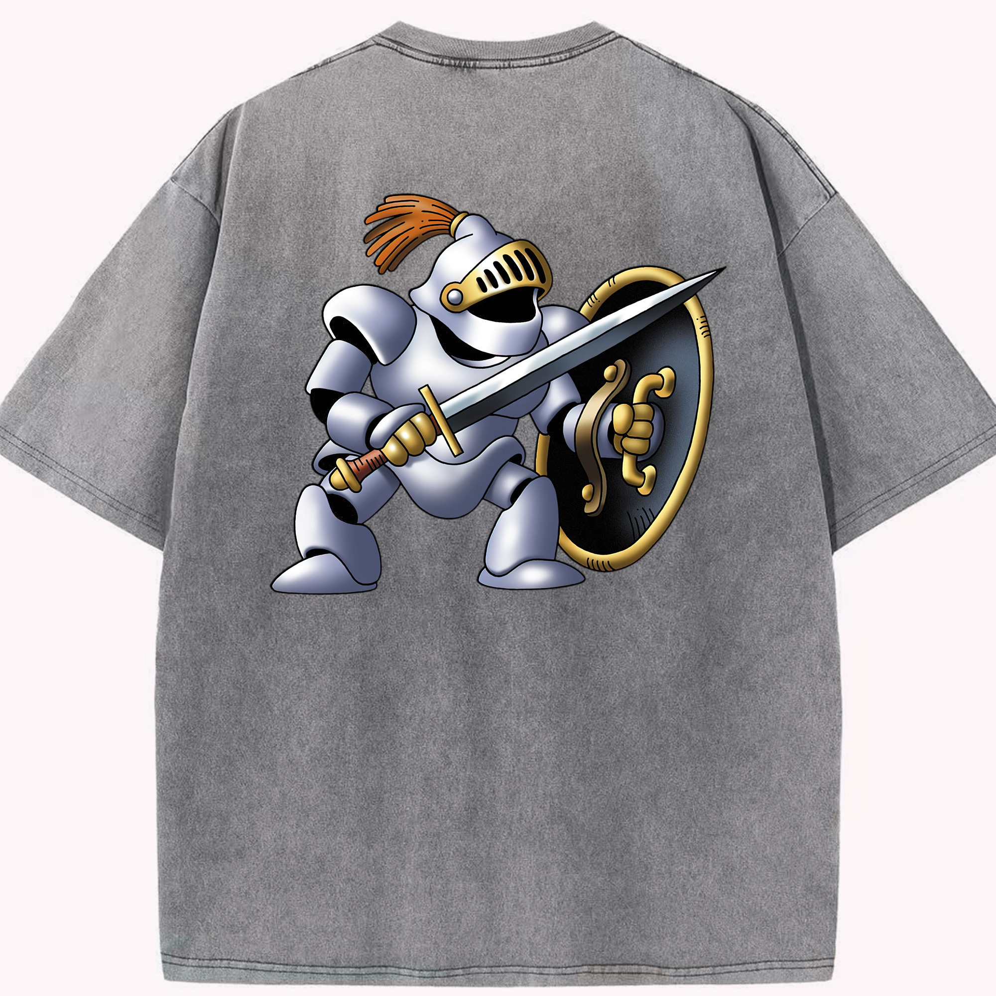 （画像用） ドラゴンクエスト Doragon Kuesuto Dragon Quest 綿100% ヴィンテージ風 半袖Tシャツ（背面プリント）
