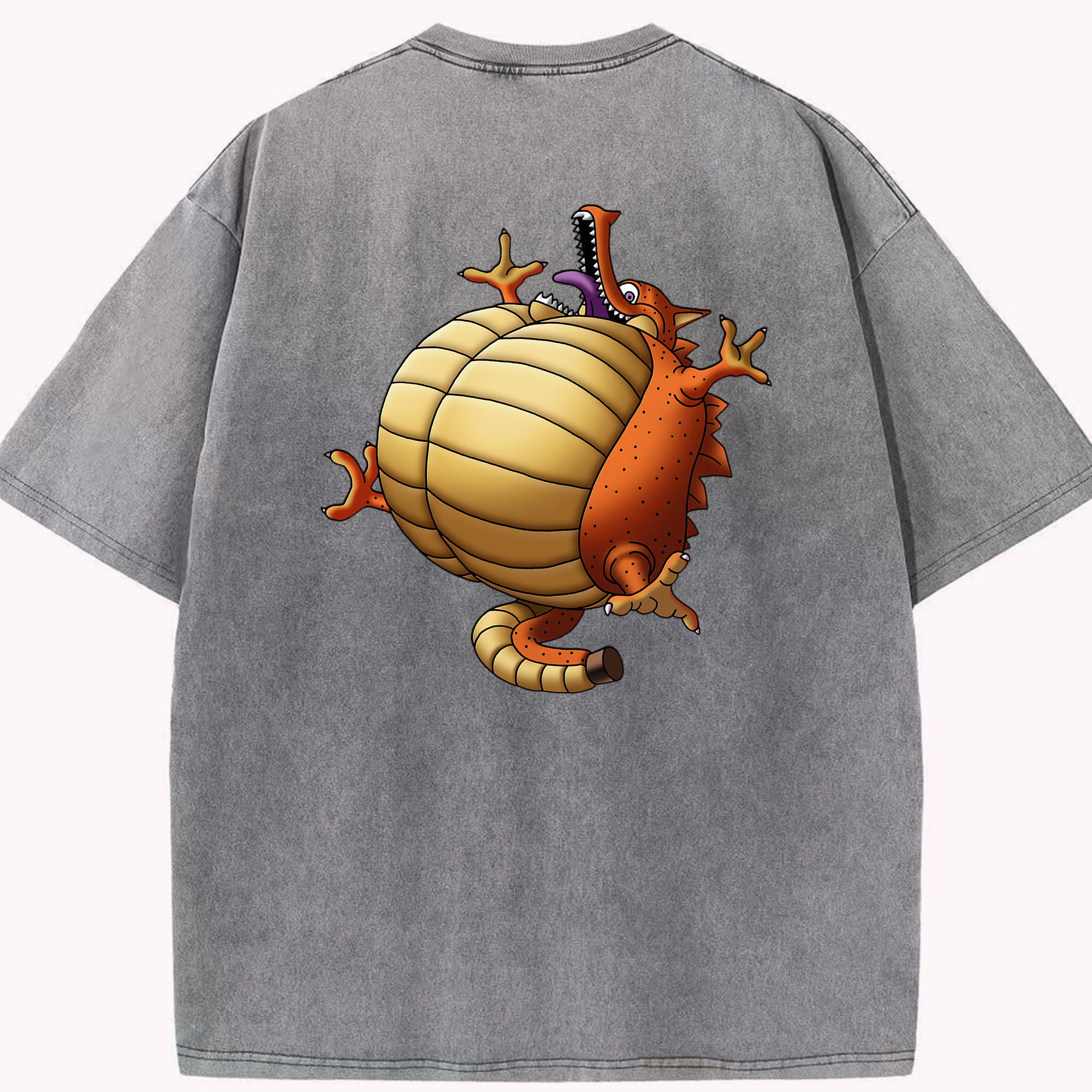 （画像用） ドラゴンクエスト Doragon Kuesuto Dragon Quest 綿100% ヴィンテージ風 半袖Tシャツ（背面プリント）