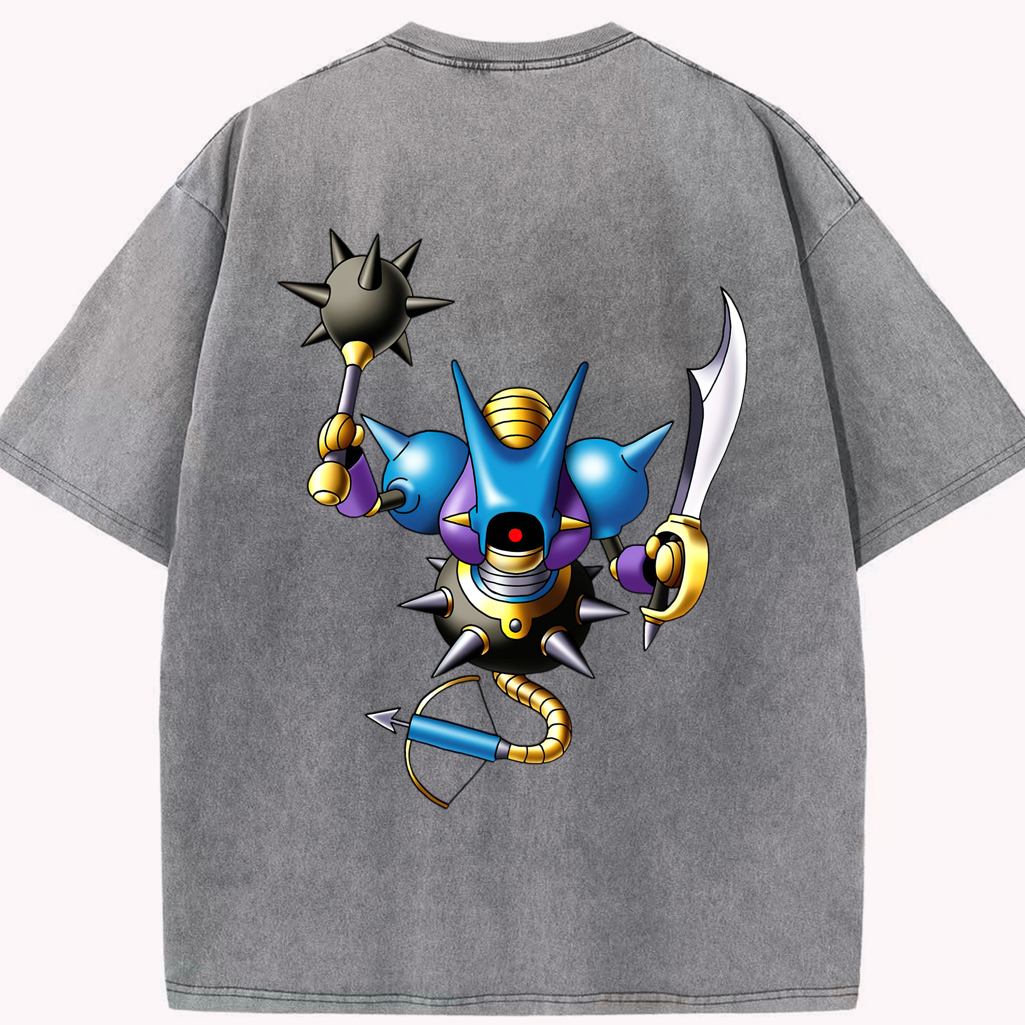 （画像用） ドラゴンクエスト Doragon Kuesuto Dragon Quest 綿100% ヴィンテージ風 半袖Tシャツ（背面プリント）