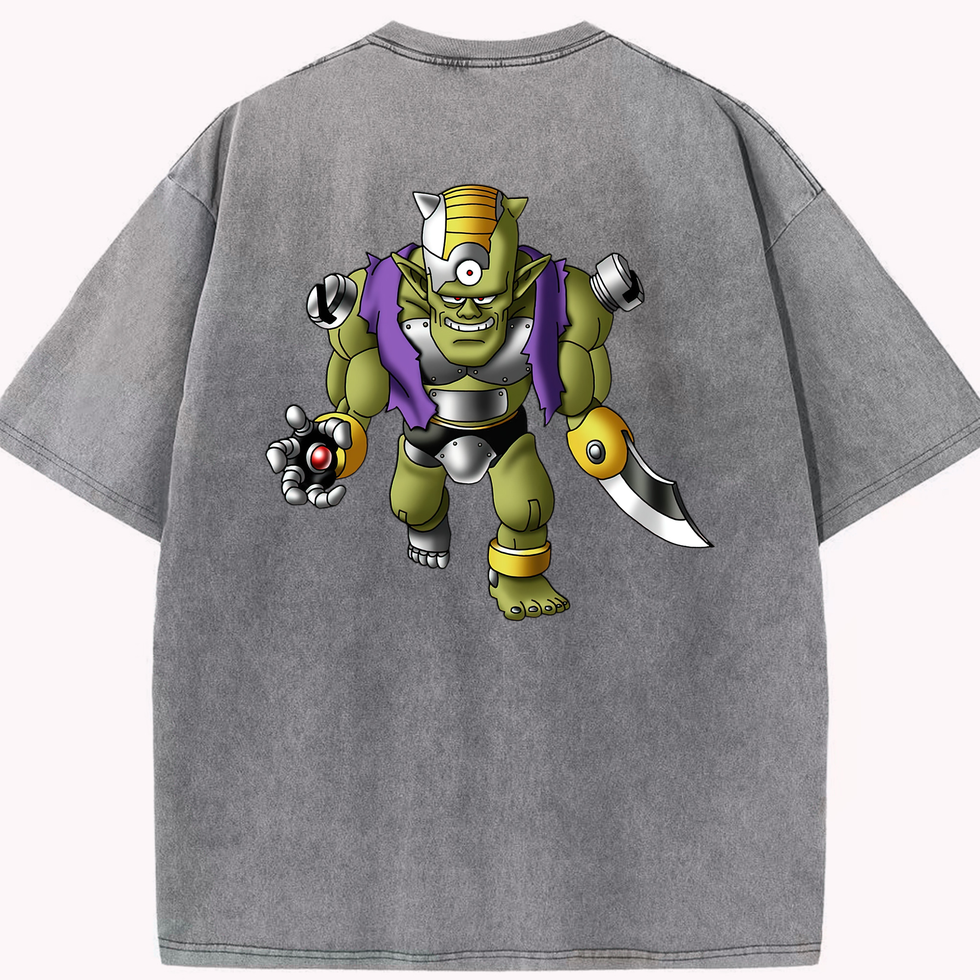 （画像用） ドラゴンクエスト Doragon Kuesuto Dragon Quest 綿100% ヴィンテージ風 半袖Tシャツ（背面プリント）