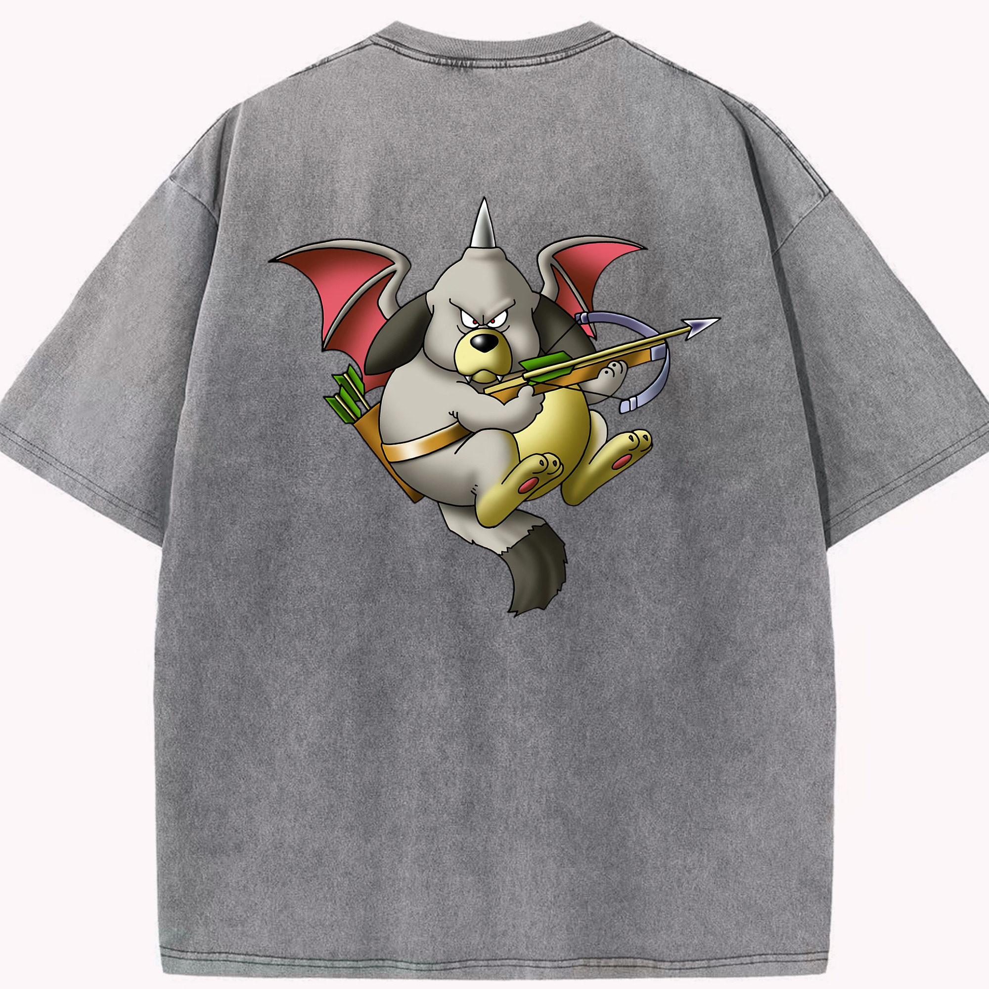 （画像用） ドラゴンクエスト Doragon Kuesuto Dragon Quest 綿100% ヴィンテージ風 半袖Tシャツ（背面プリント）