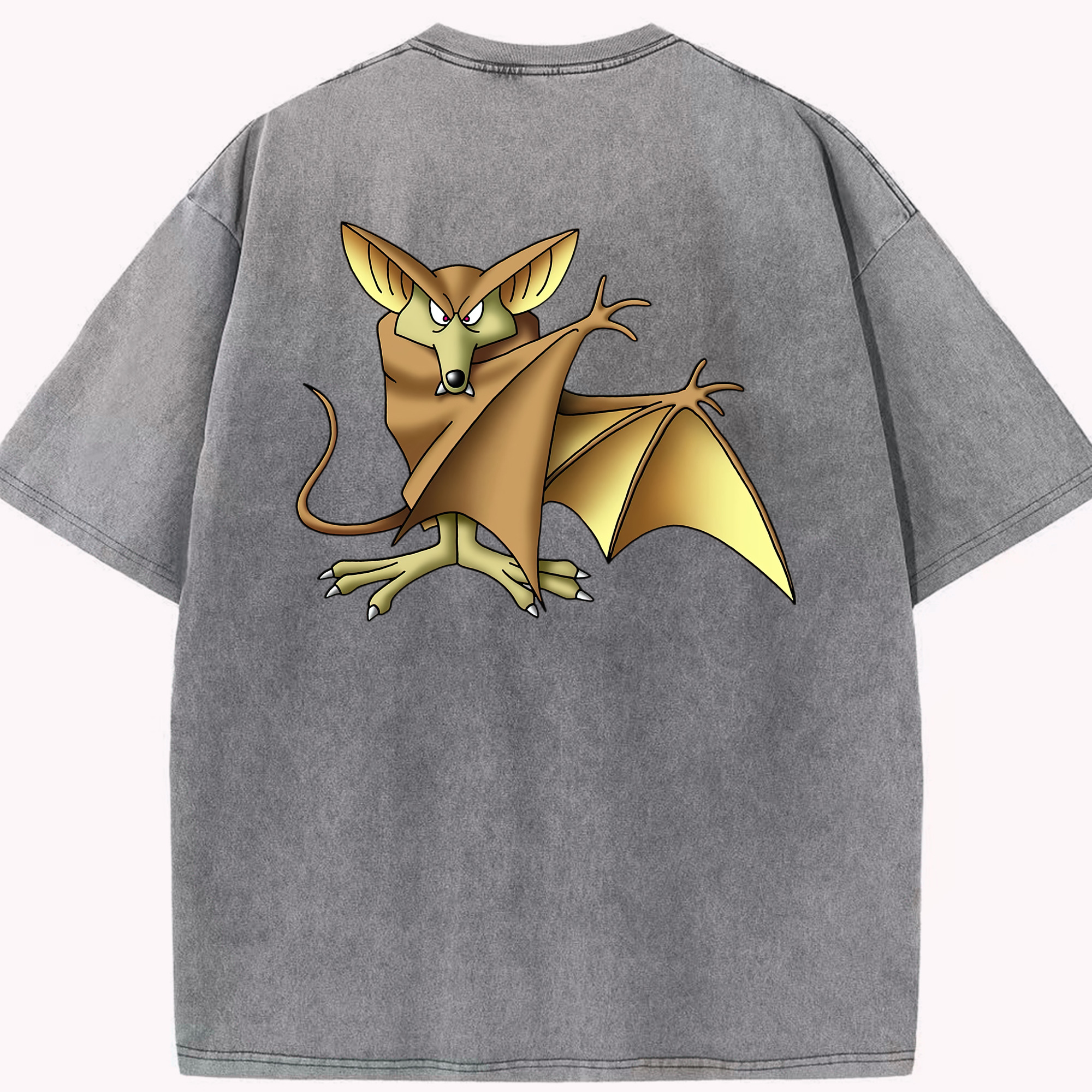 （画像用） ドラゴンクエスト Doragon Kuesuto Dragon Quest 綿100% ヴィンテージ風 半袖Tシャツ（背面プリント）