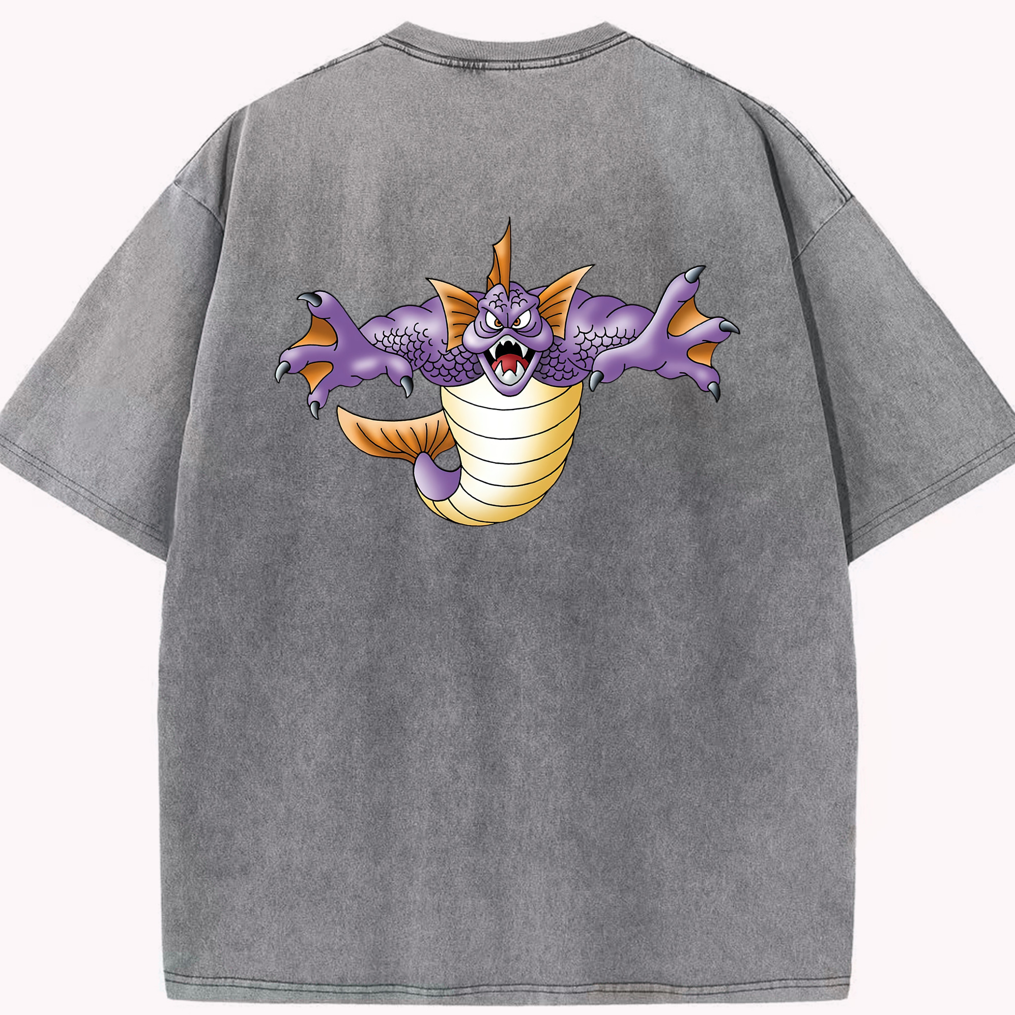 （画像用） ドラゴンクエスト Doragon Kuesuto Dragon Quest 綿100% ヴィンテージ風 半袖Tシャツ（背面プリント）