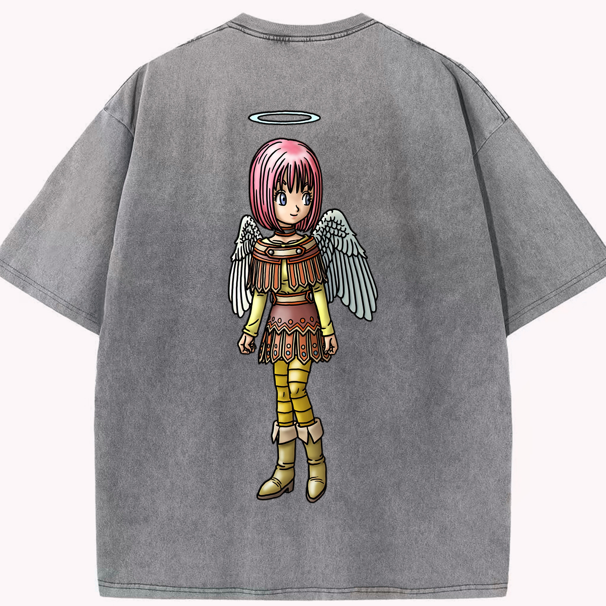 （画像用） ドラゴンクエスト Doragon Kuesuto Dragon Quest 綿100% ヴィンテージ風 半袖Tシャツ（背面プリント）