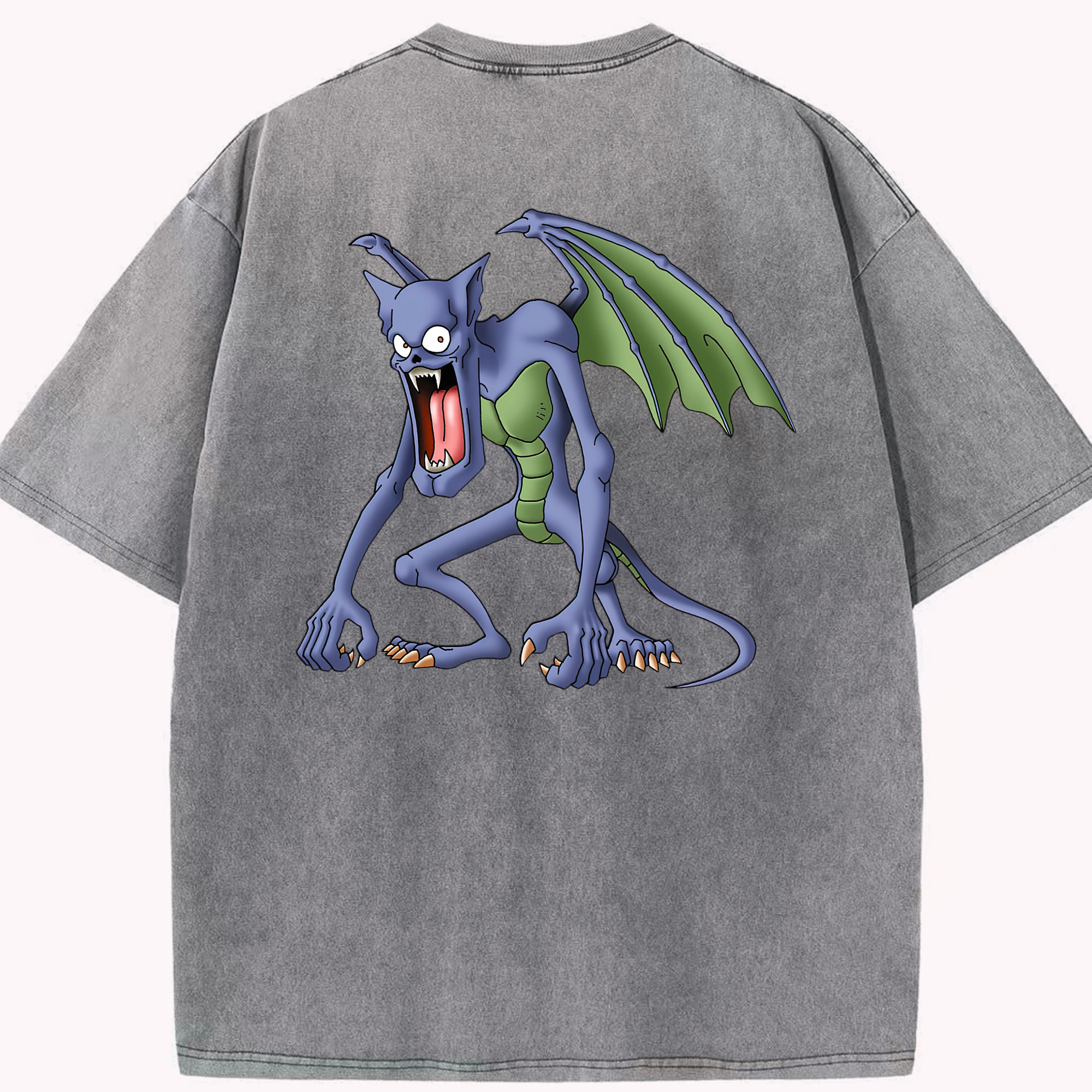 （画像用） ドラゴンクエスト Doragon Kuesuto Dragon Quest 綿100% ヴィンテージ風 半袖Tシャツ（背面プリント）