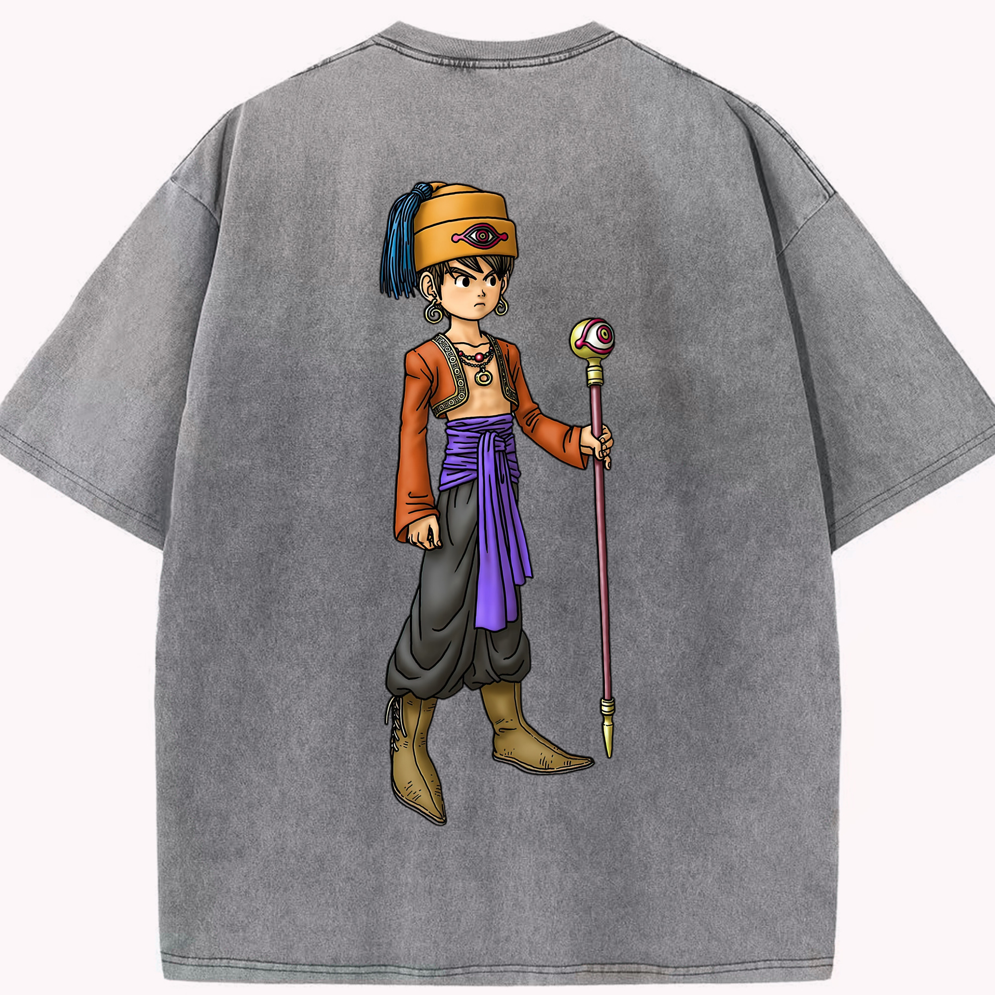 （画像用） ドラゴンクエスト Doragon Kuesuto Dragon Quest 綿100% ヴィンテージ風 半袖Tシャツ（背面プリント）