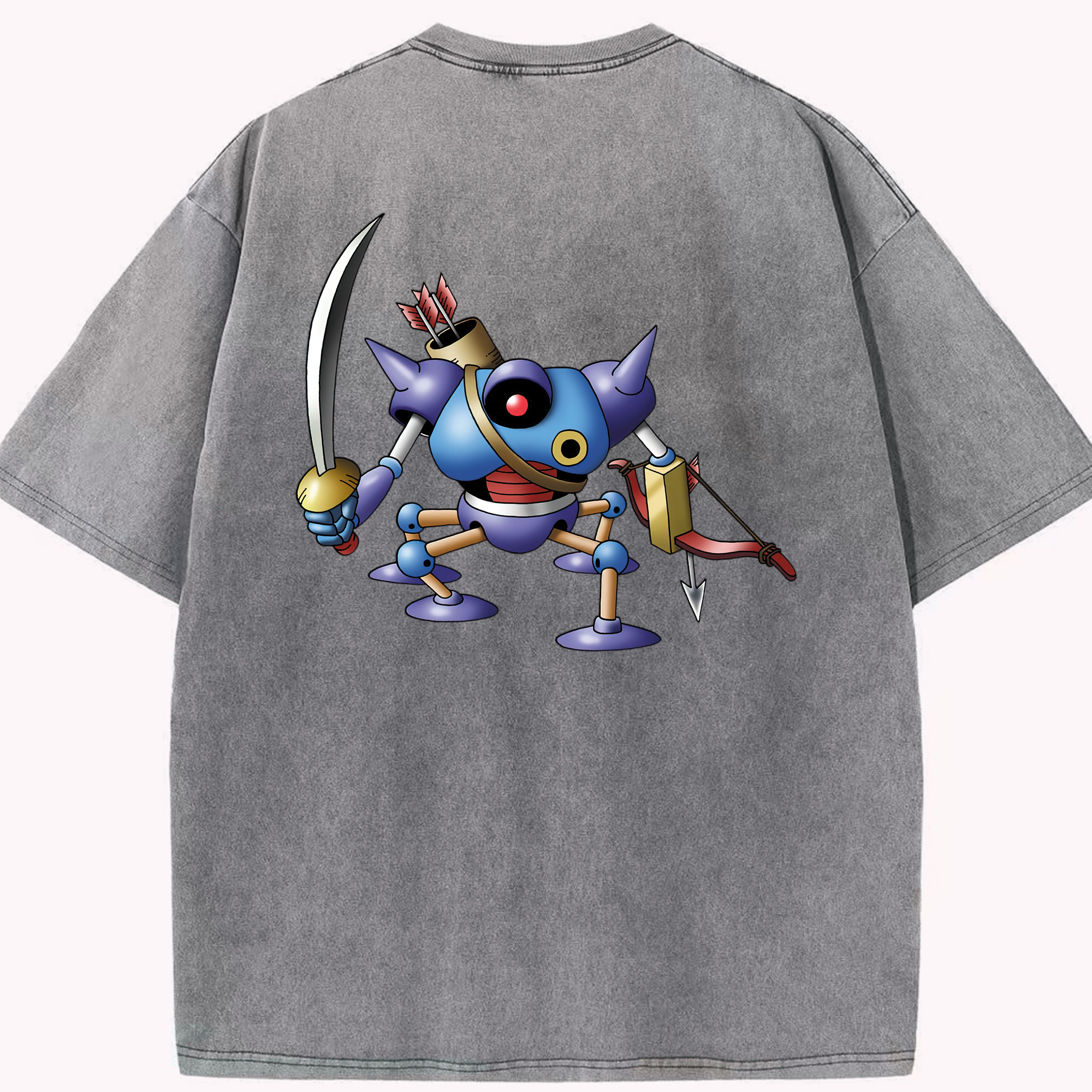 （画像用） ドラゴンクエスト Doragon Kuesuto Dragon Quest 綿100% ヴィンテージ風 半袖Tシャツ（背面プリント）