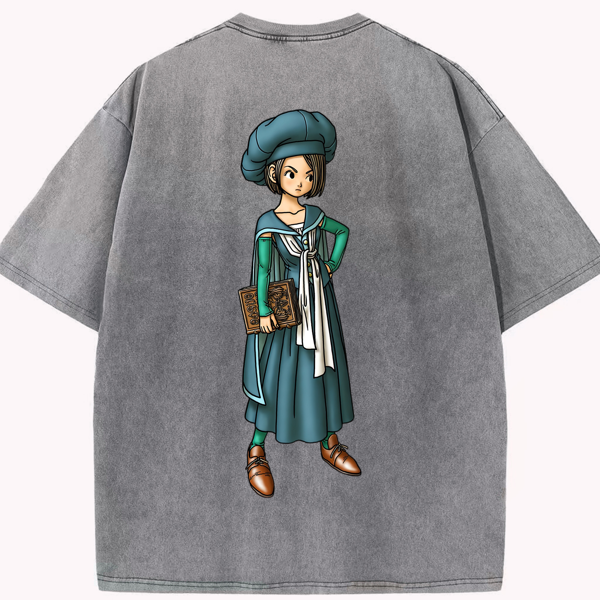 （画像用） ドラゴンクエスト Doragon Kuesuto Dragon Quest 綿100% ヴィンテージ風 半袖Tシャツ（背面プリント）