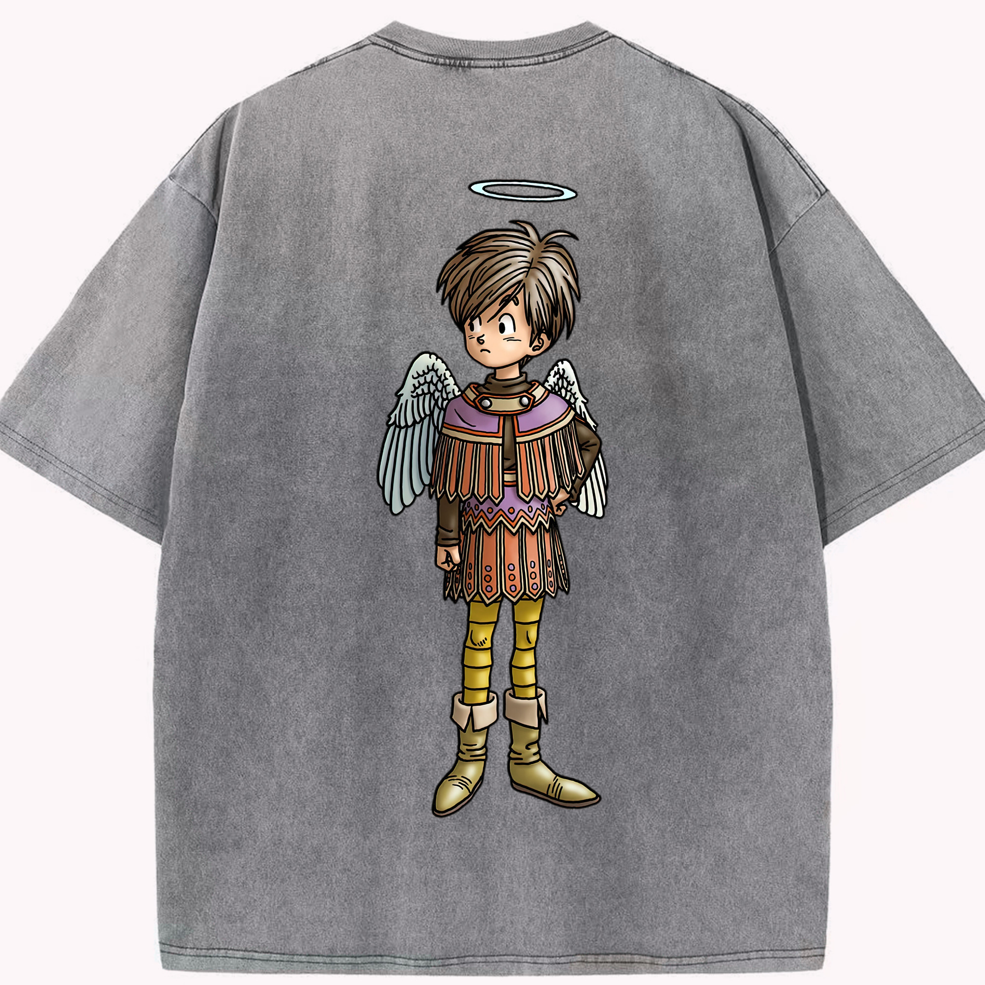 （画像用） ドラゴンクエスト Doragon Kuesuto Dragon Quest 綿100% ヴィンテージ風 半袖Tシャツ（背面プリント）