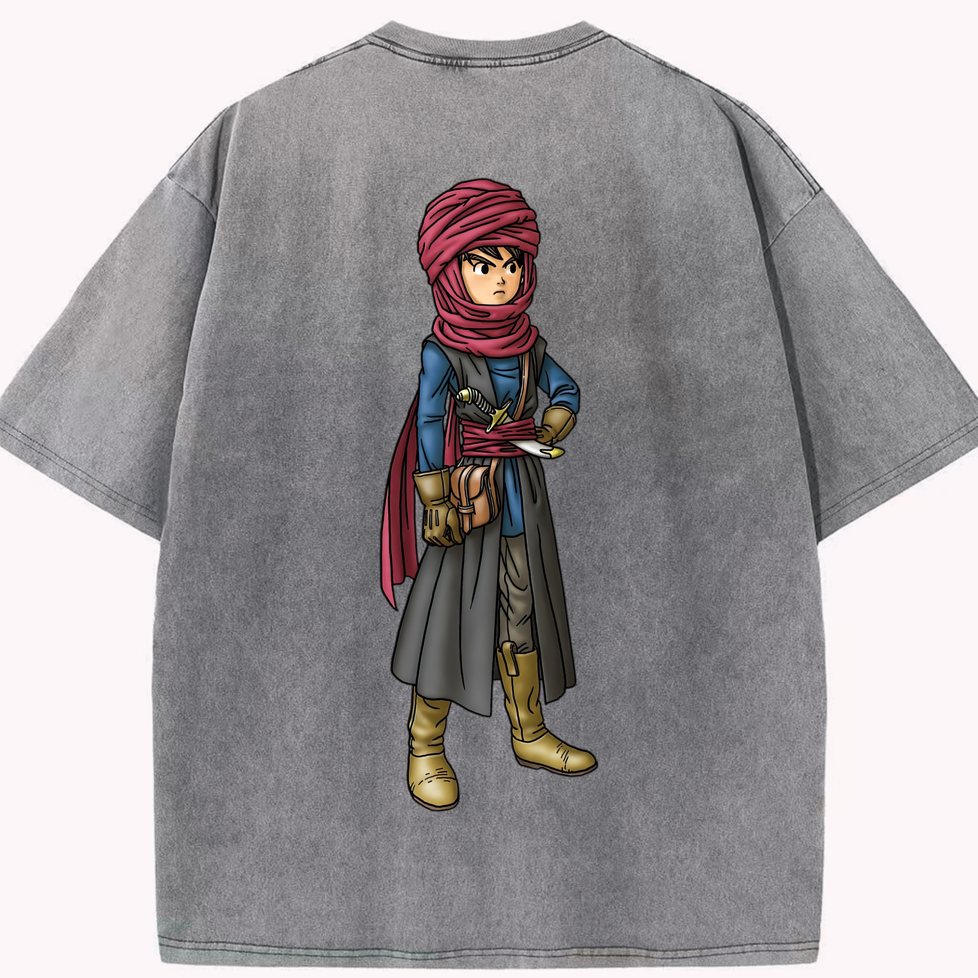 （画像用） ドラゴンクエスト Doragon Kuesuto Dragon Quest 綿100% ヴィンテージ風 半袖Tシャツ（背面プリント）