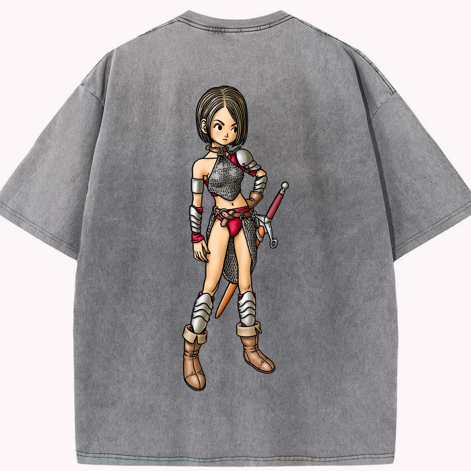 （画像用） ドラゴンクエスト Doragon Kuesuto Dragon Quest 綿100% ヴィンテージ風 半袖Tシャツ（背面プリント）