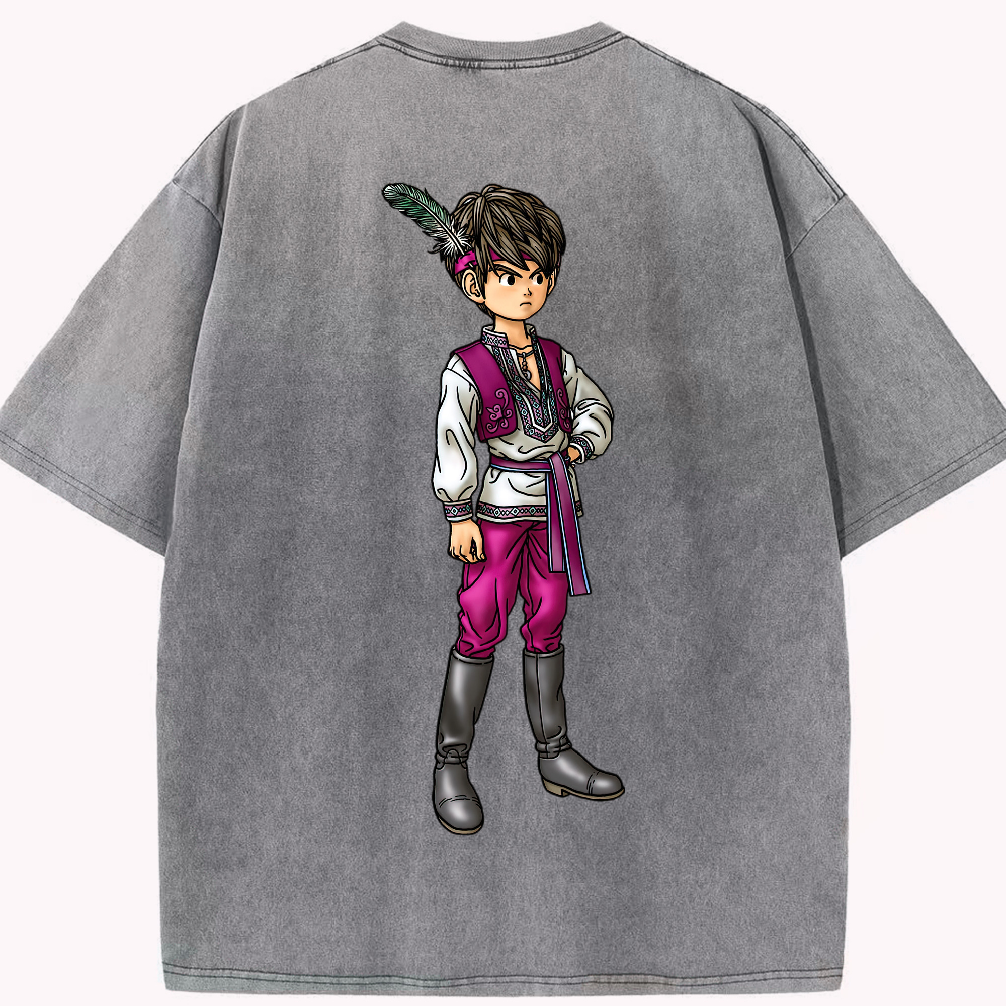 （画像用） ドラゴンクエスト Doragon Kuesuto Dragon Quest 綿100% ヴィンテージ風 半袖Tシャツ（背面プリント）