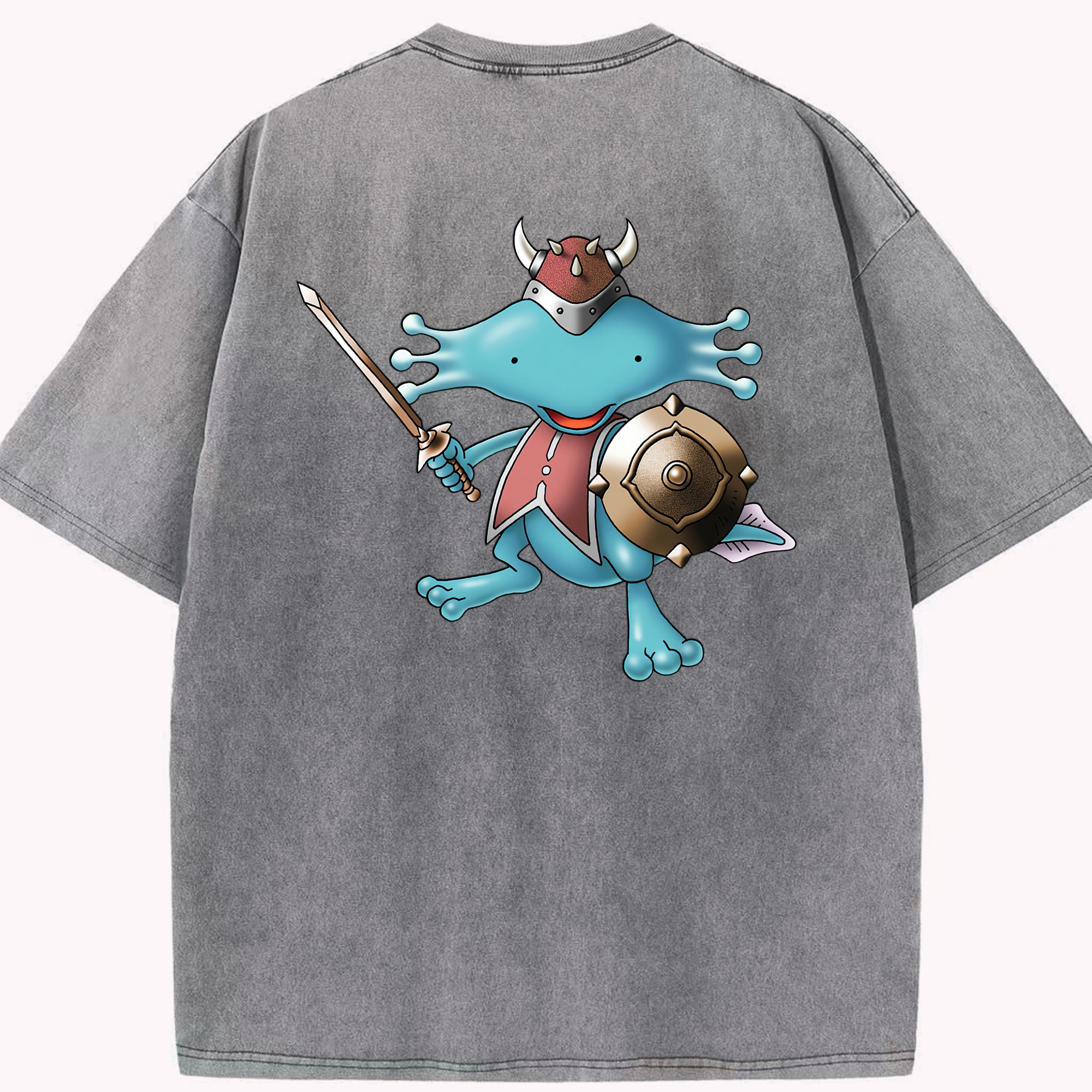 （画像用） ドラゴンクエスト Doragon Kuesuto Dragon Quest 綿100% ヴィンテージ風 半袖Tシャツ（背面プリント）