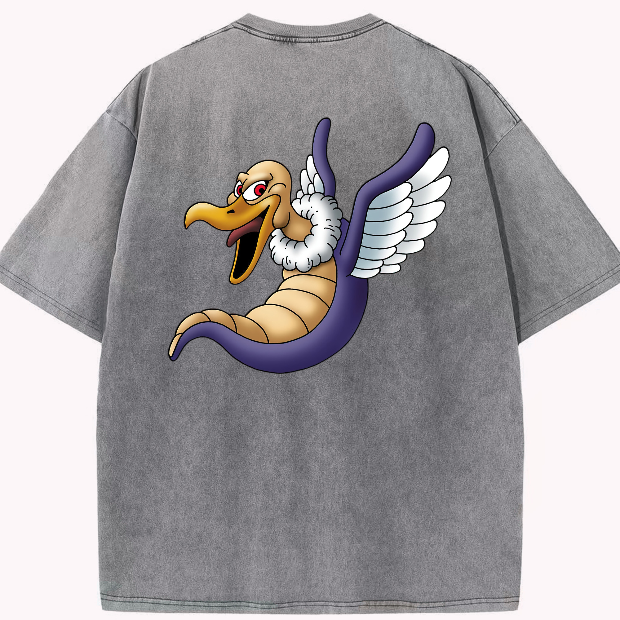 （画像用） ドラゴンクエスト Doragon Kuesuto Dragon Quest 綿100% ヴィンテージ風 半袖Tシャツ（背面プリント）