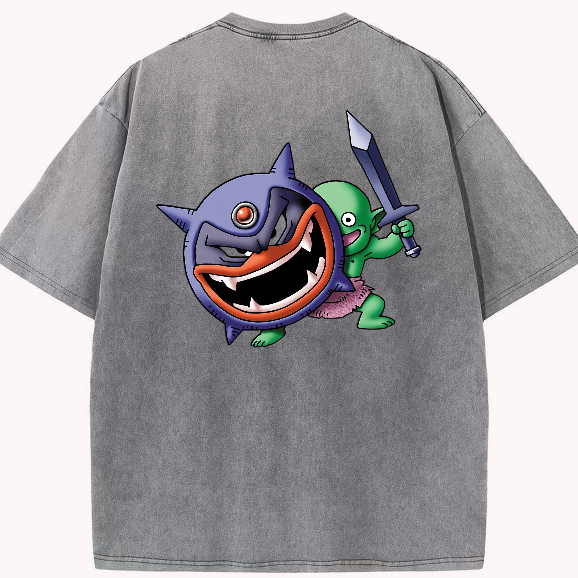 （画像用） ドラゴンクエスト Doragon Kuesuto Dragon Quest 綿100% ヴィンテージ風 半袖Tシャツ（背面プリント）