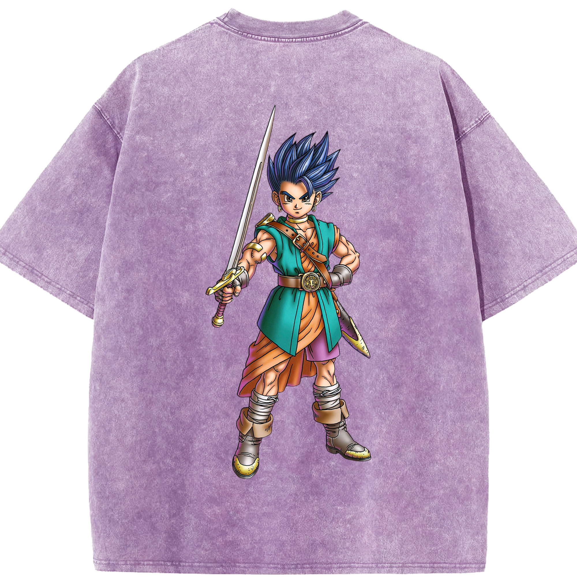 （画像用） ドラゴンクエスト Doragon Kuesuto Dragon Quest 綿100% ヴィンテージ風 半袖Tシャツ（背面プリント）